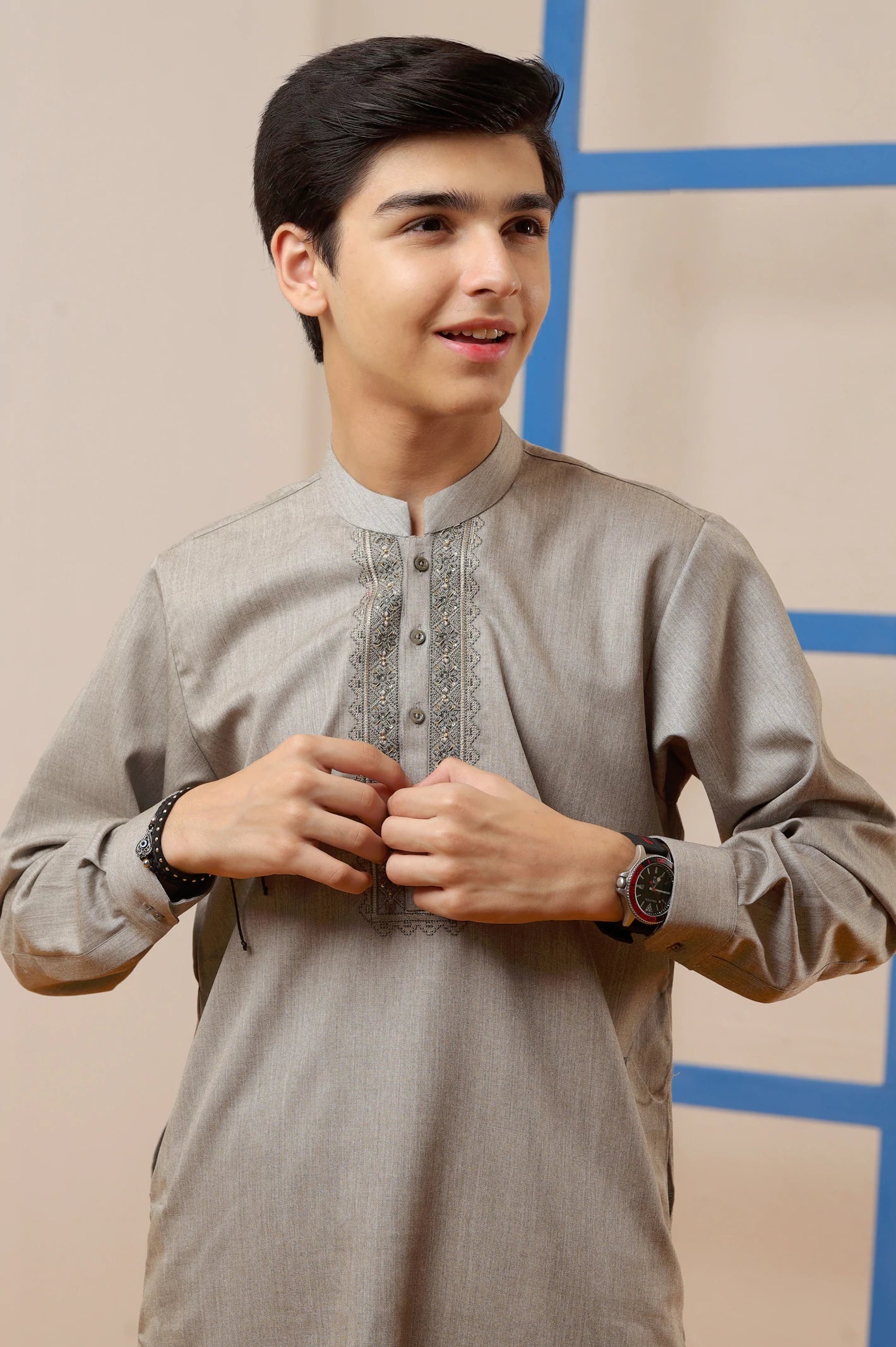 Boys Light Brown Kurta Pajama - Image 2