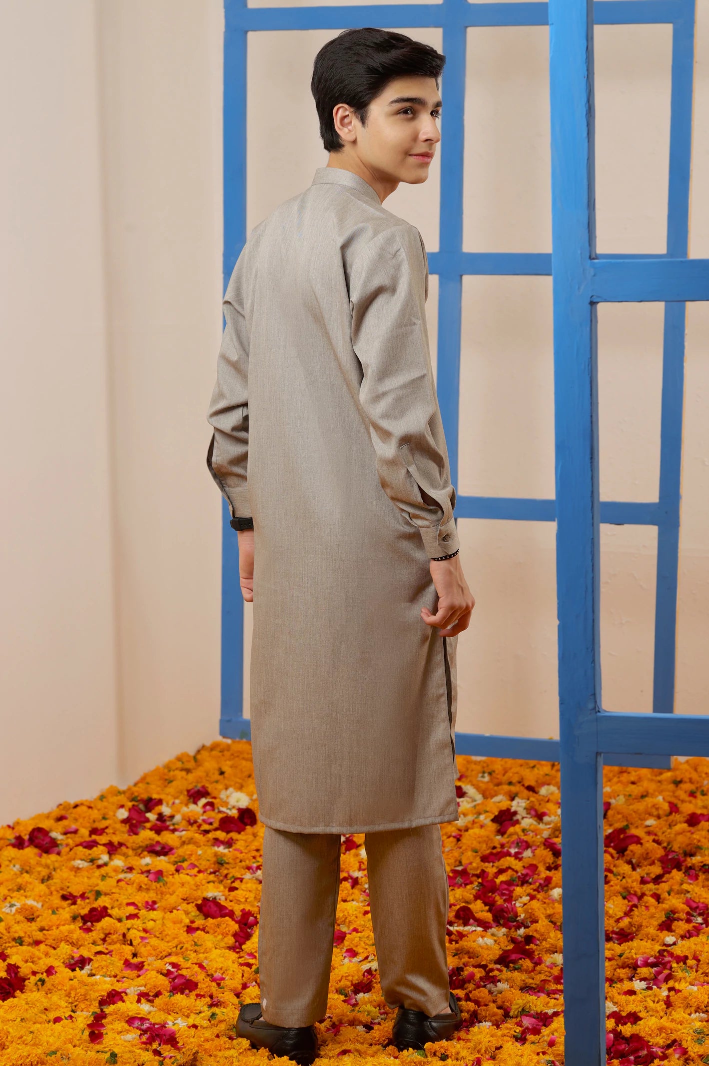 Boys Light Brown Kurta Pajama - Image 4