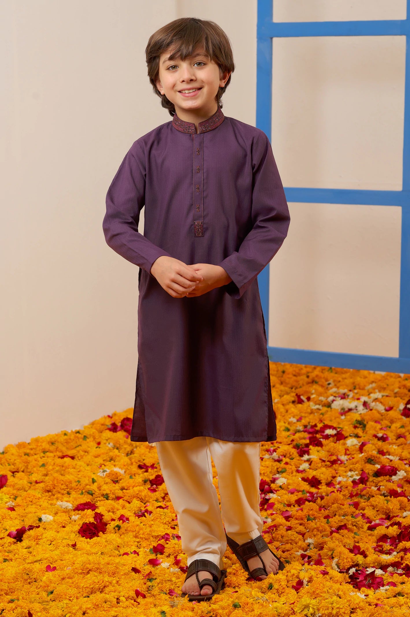 Boys Purple Kurta Pajama - Image 3