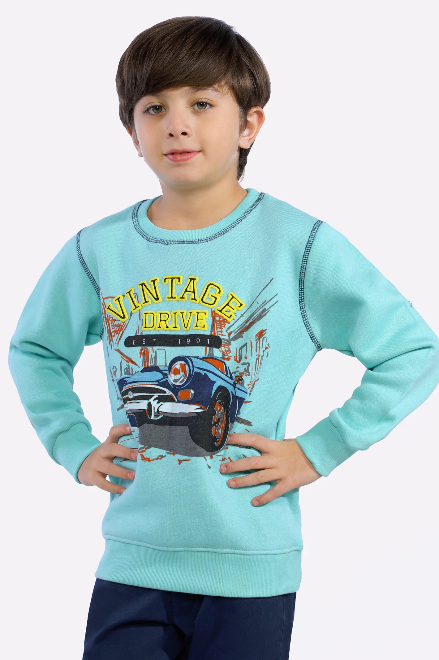 Vintage Design Embossed Boys Sweatshirt - Image 3