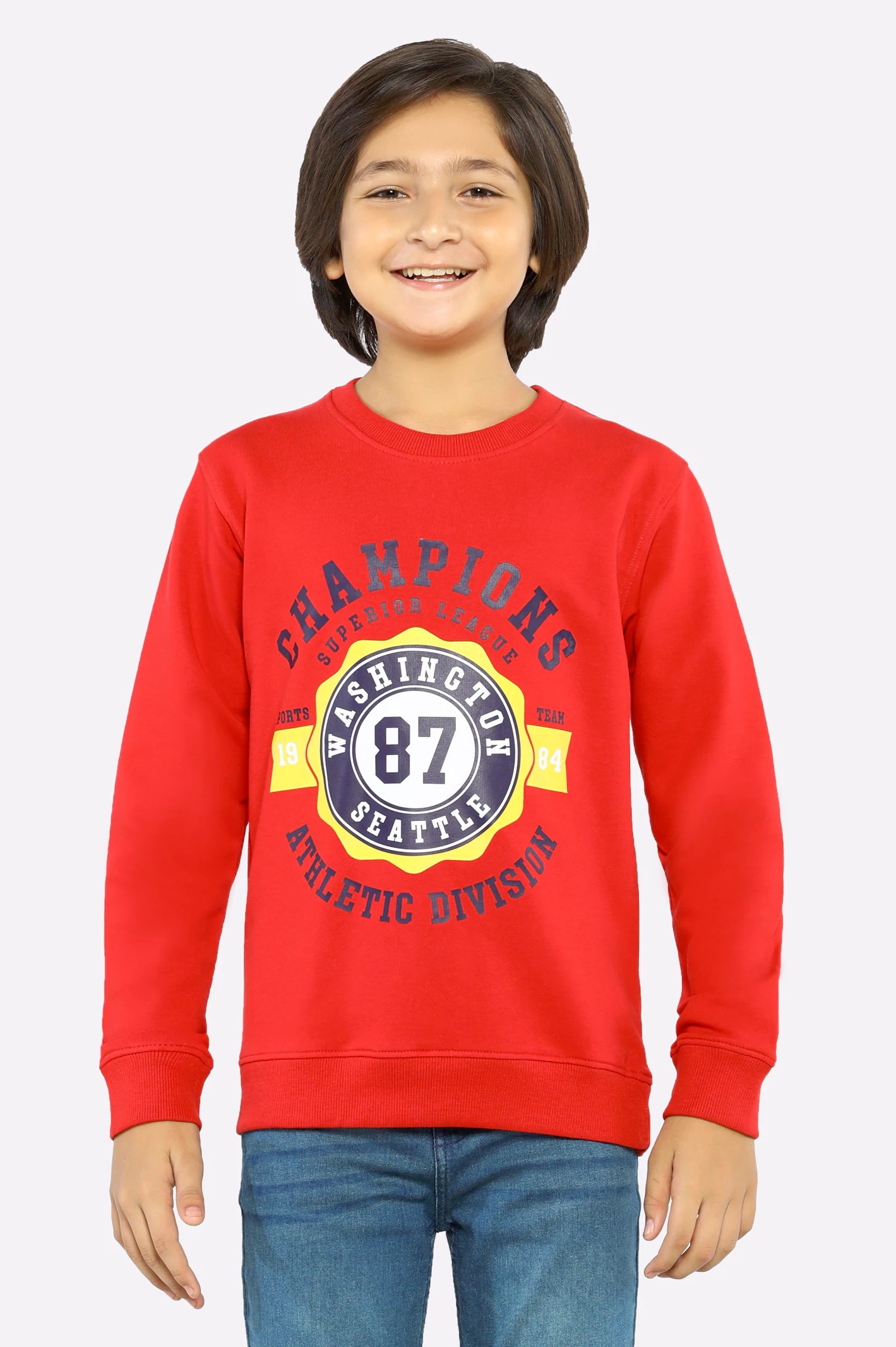 Red Graphic Printed Boys Sweatshirt