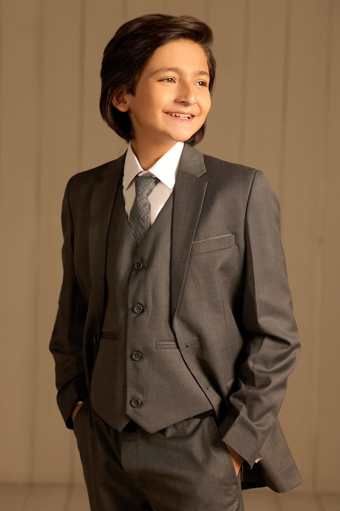 Dark Grey Suiting for Boys - Image 2