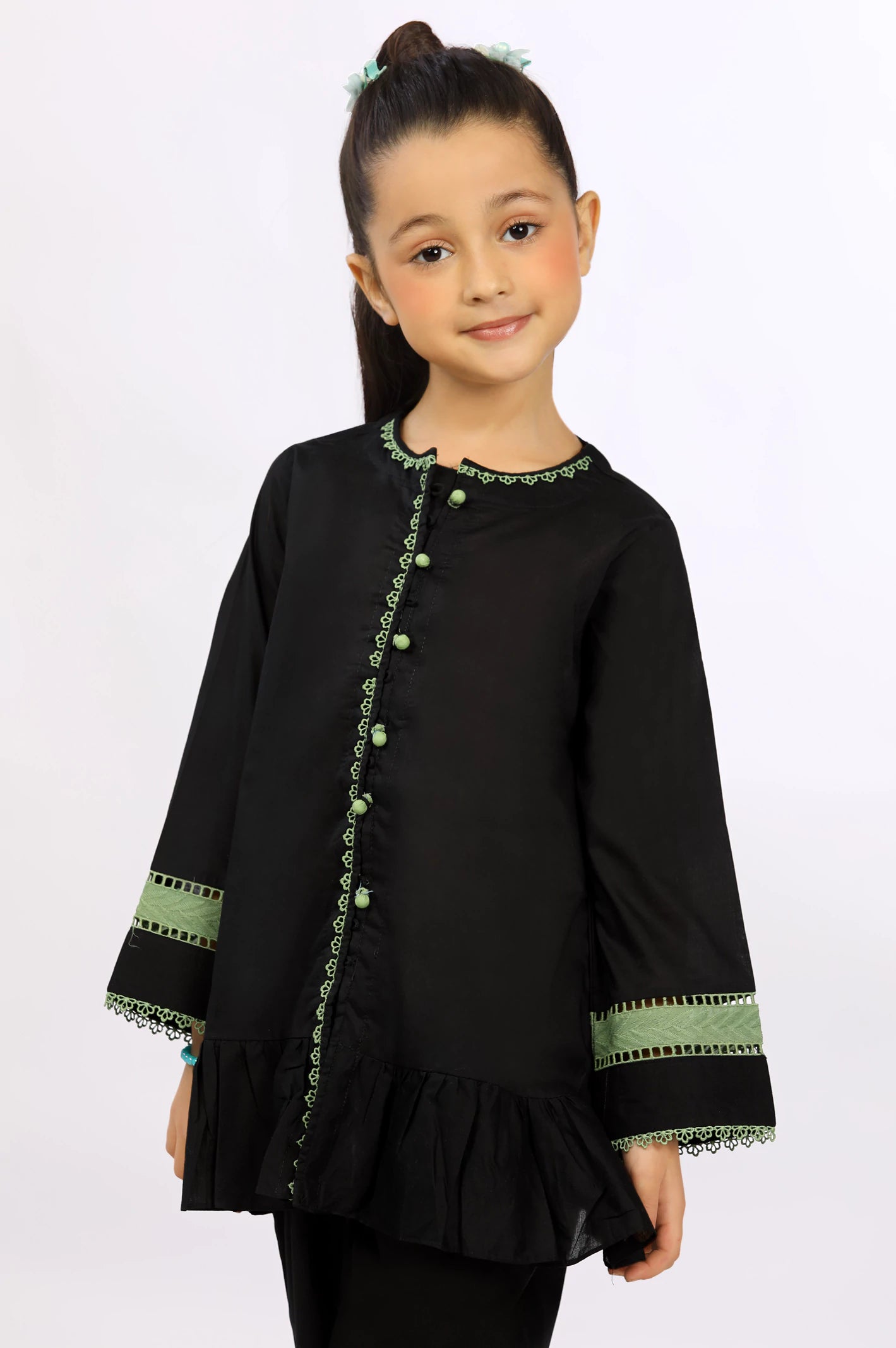 Black Cambric Girls 2PC Suit - Image 2
