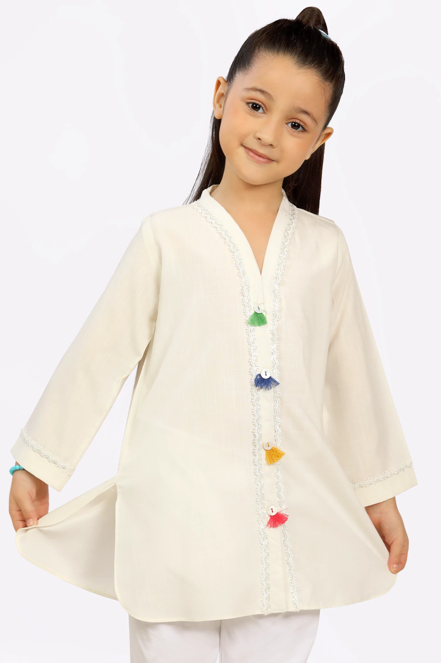 Off White Yarn Dyed Girls Kurti - Image 2