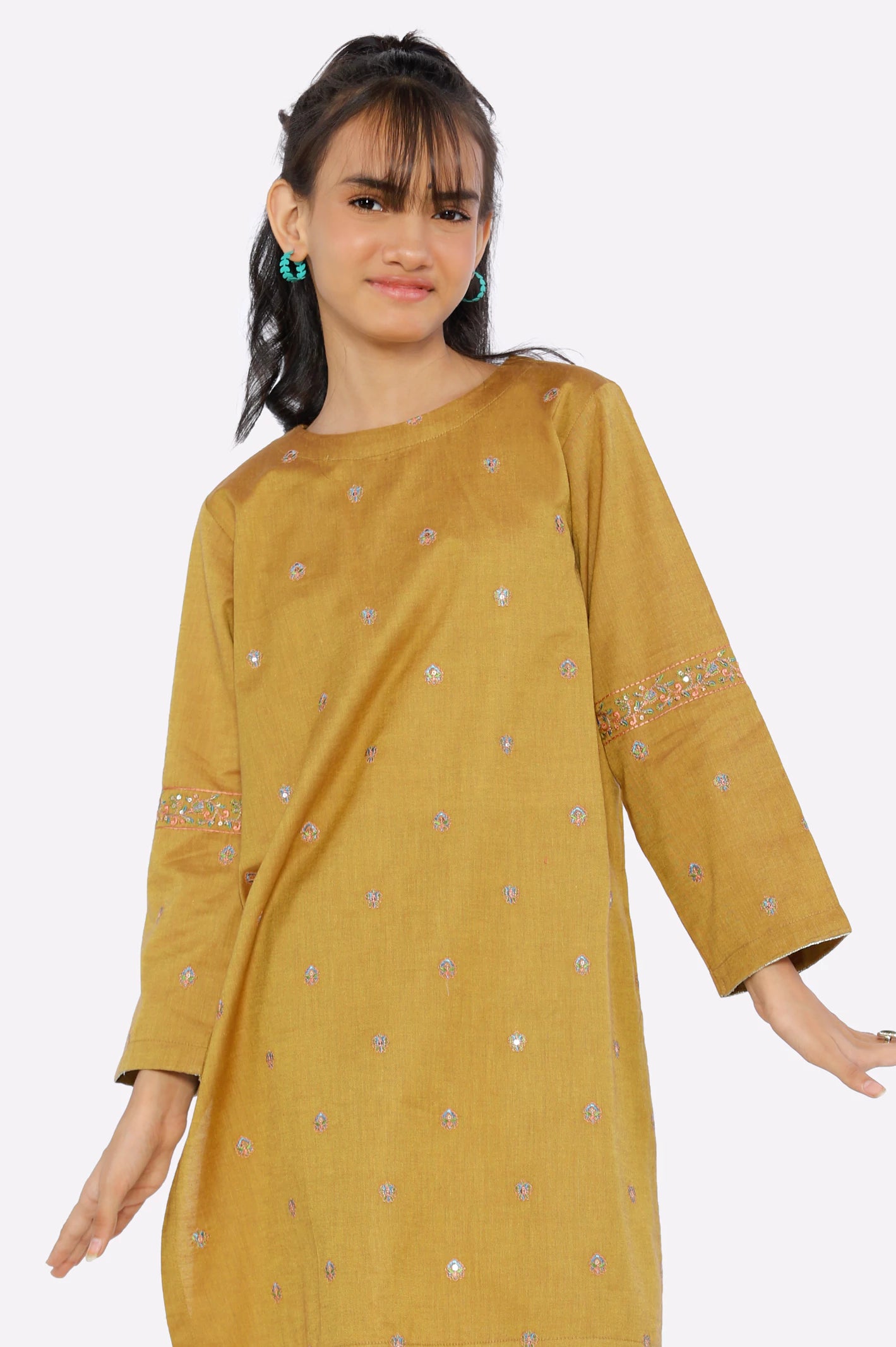 Mustard Embroidered Girls 2PC - Image 2