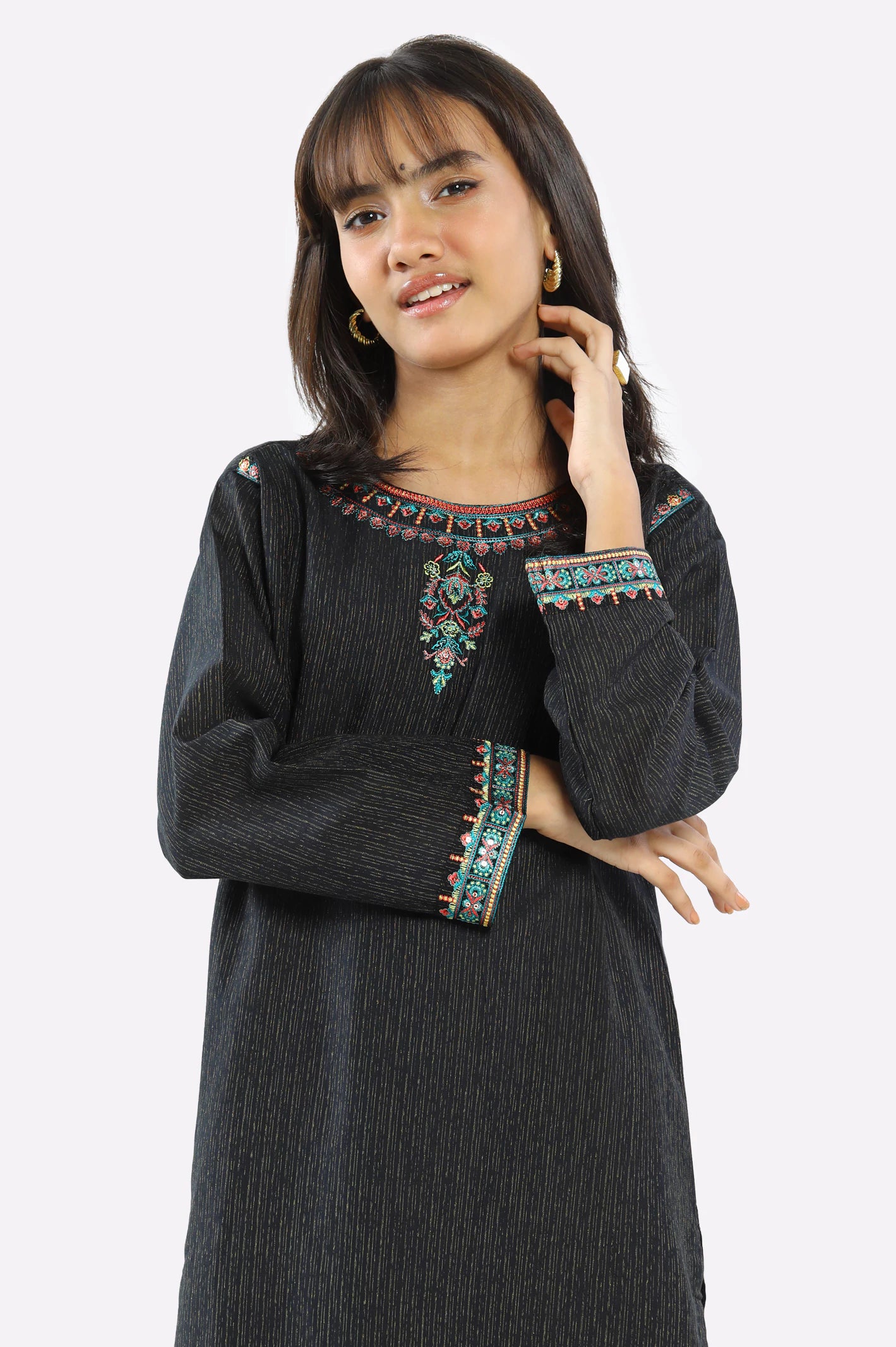 Black Embroidered Girls Kurti - Image 2