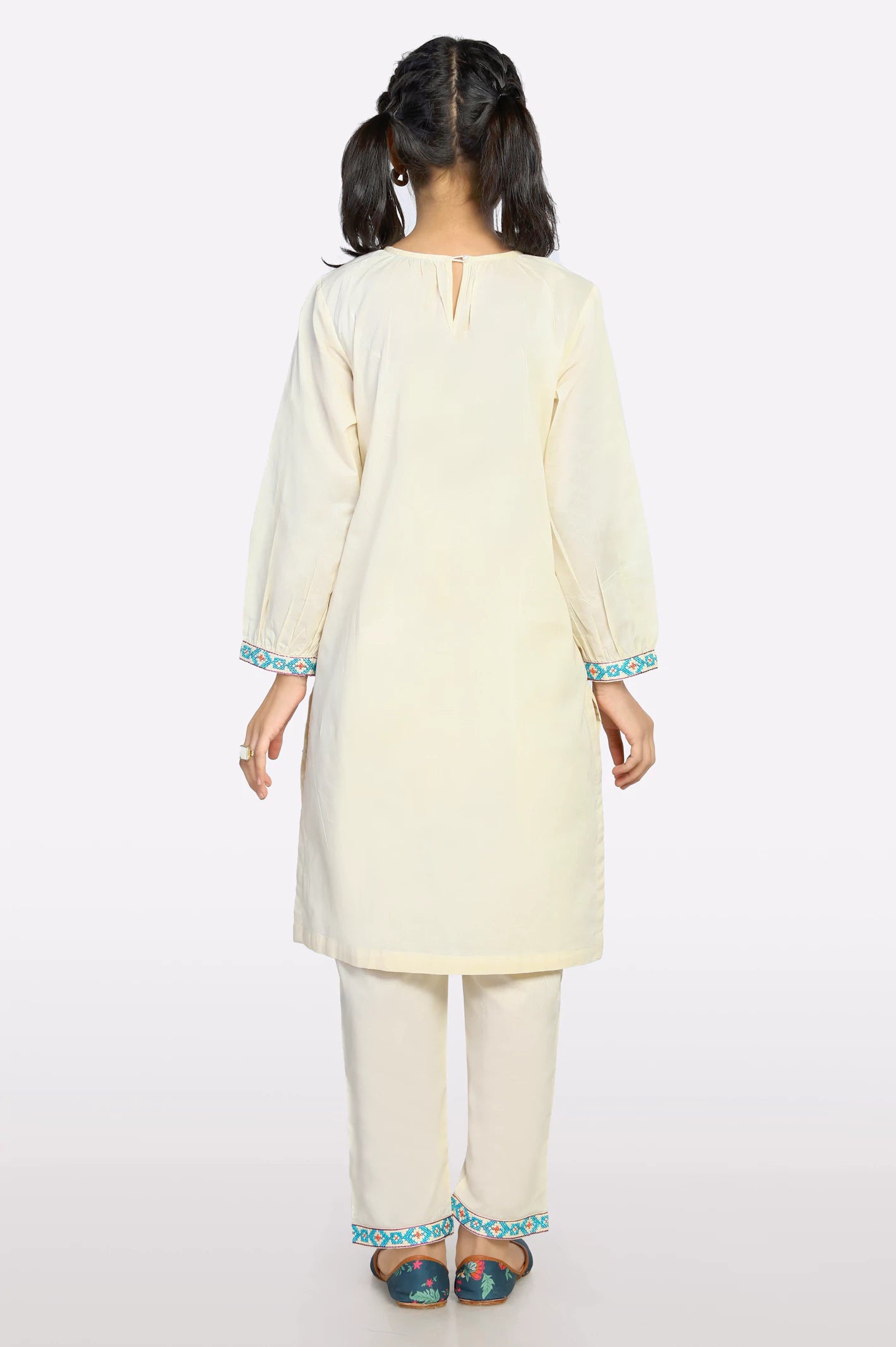 Beige Embroidered Girls 2PC - Image 3