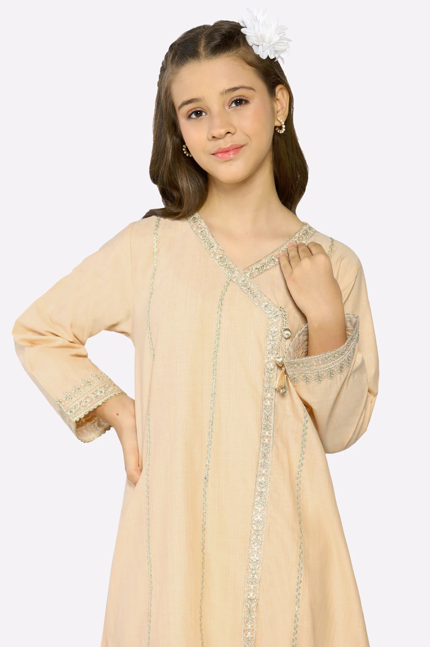 Peach Embroidered Girls 2PC - Image 2