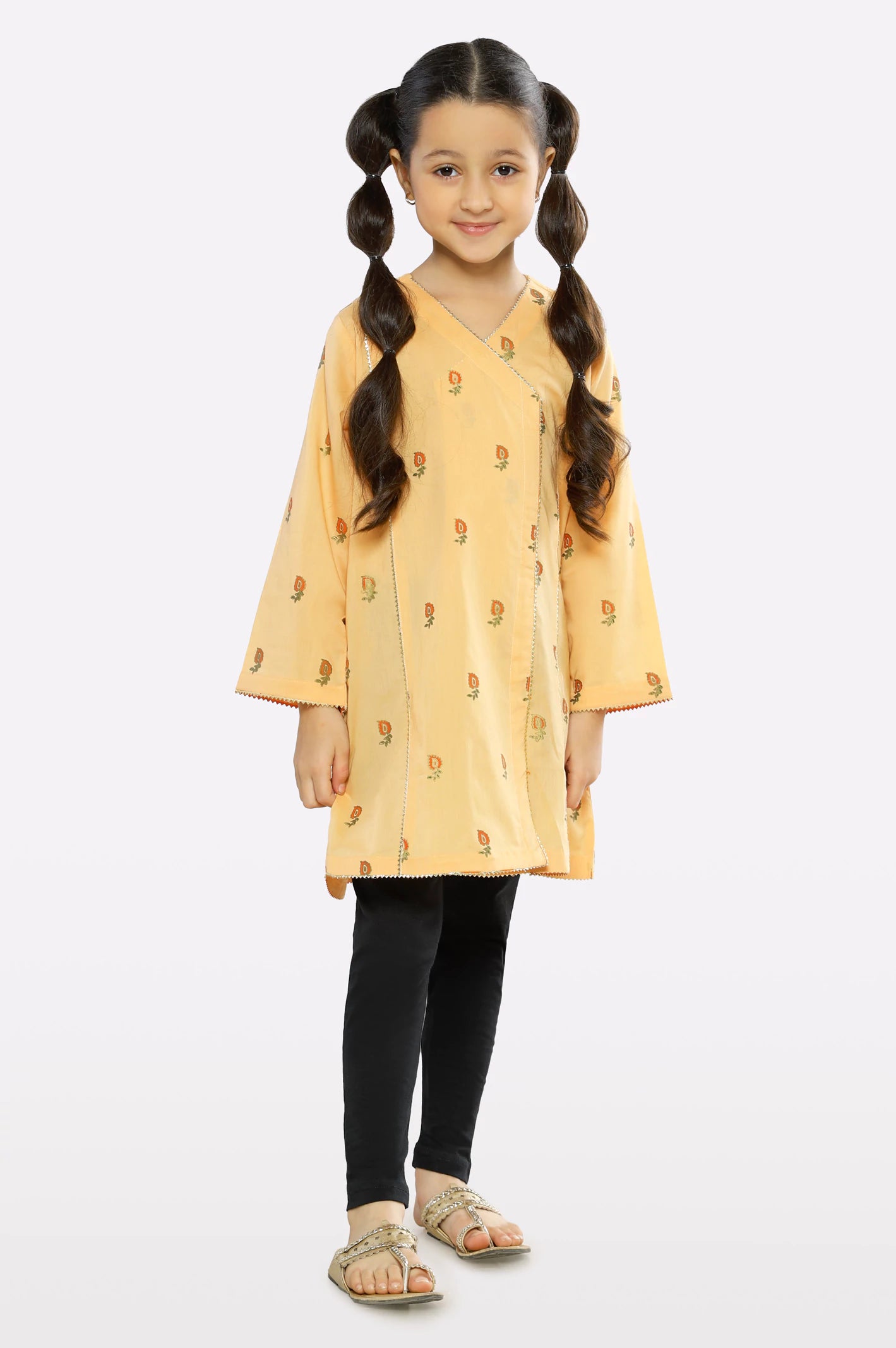 Mustard Embroidered Girls Kurti