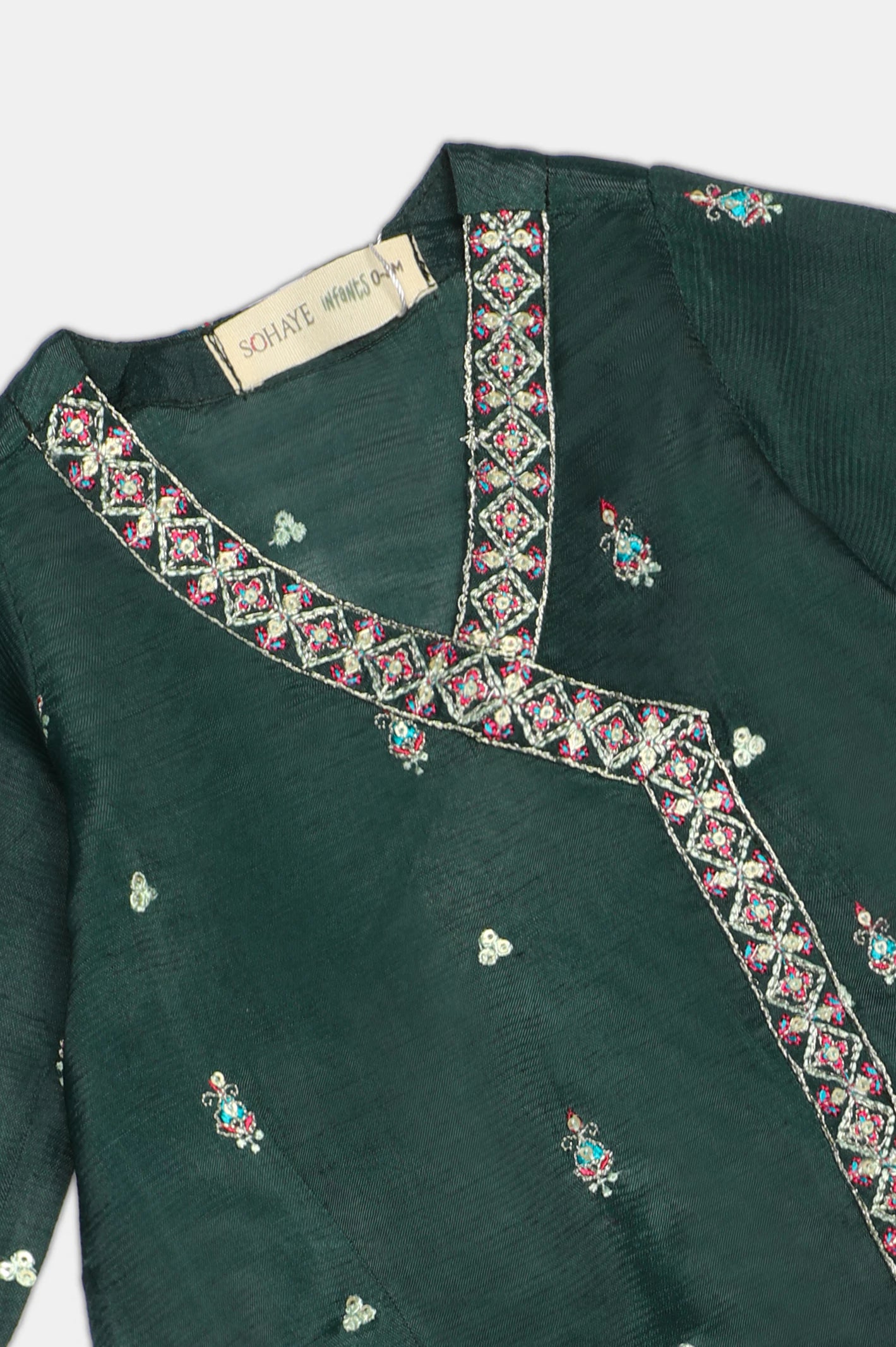 Dark Green Embroidered Infant 2PC - Image 2