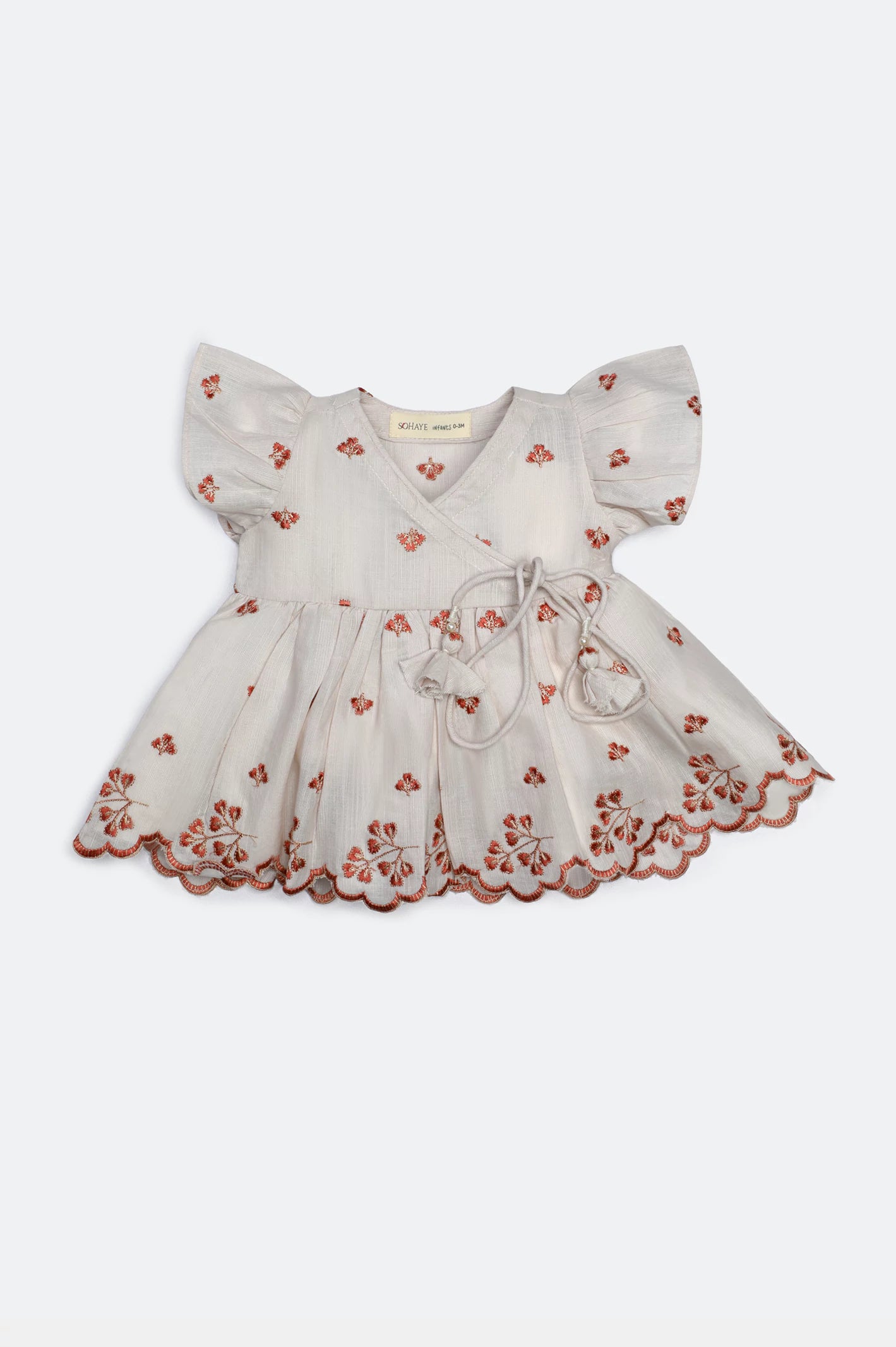 Beige Embroidered Infant Frock