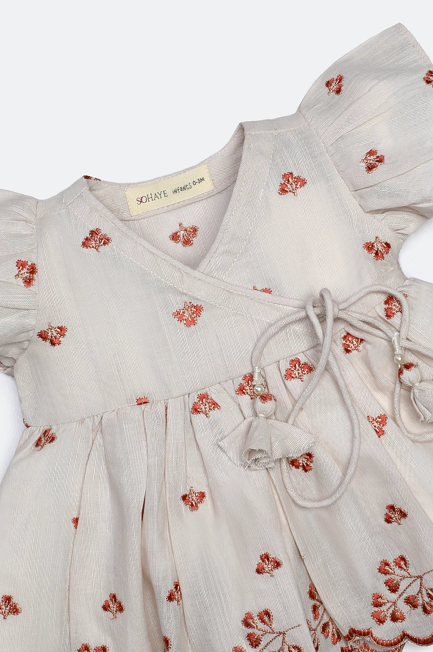 Beige Embroidered Infant Frock - Image 2