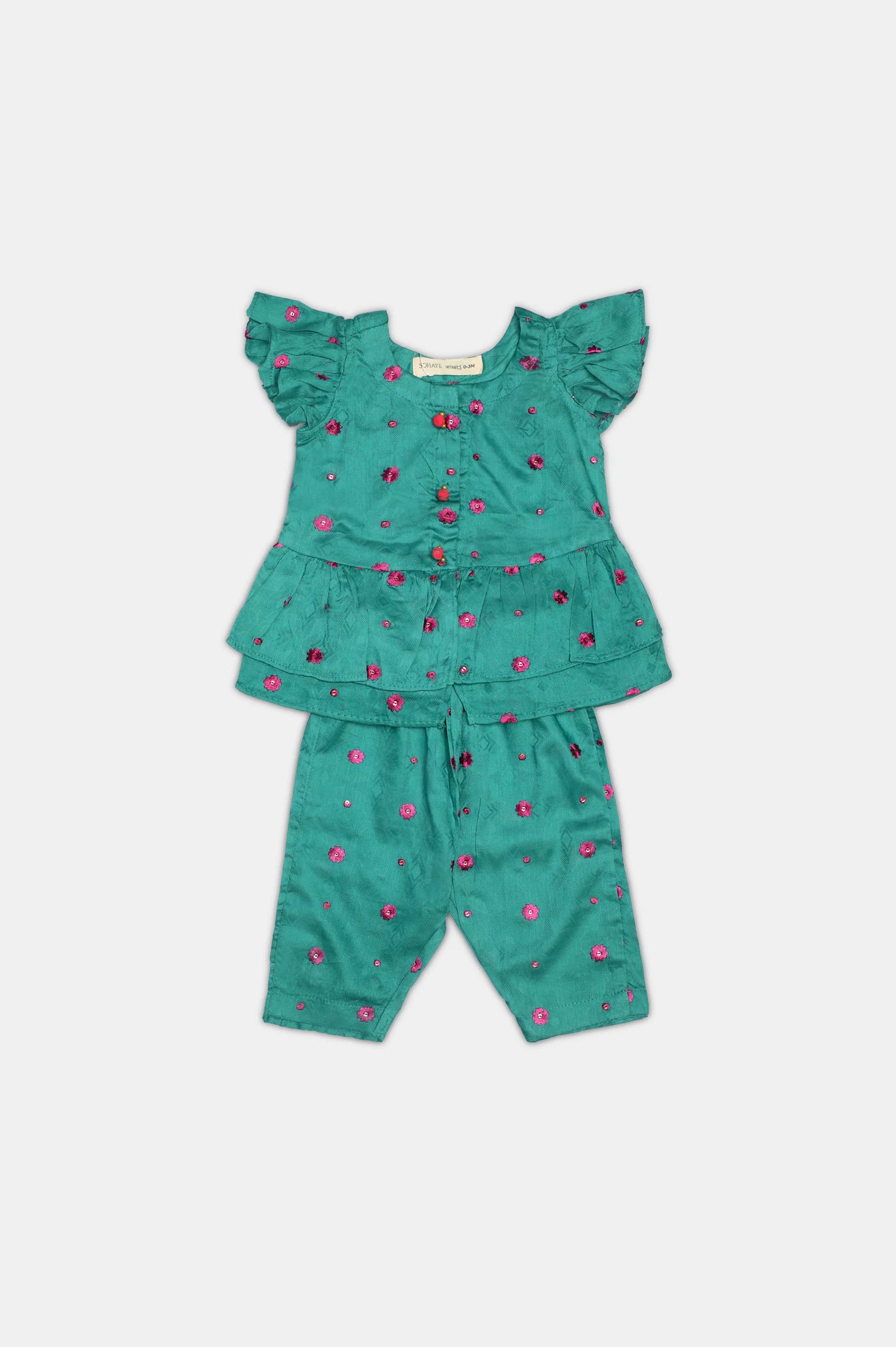Green Embroidered Infant 2PC