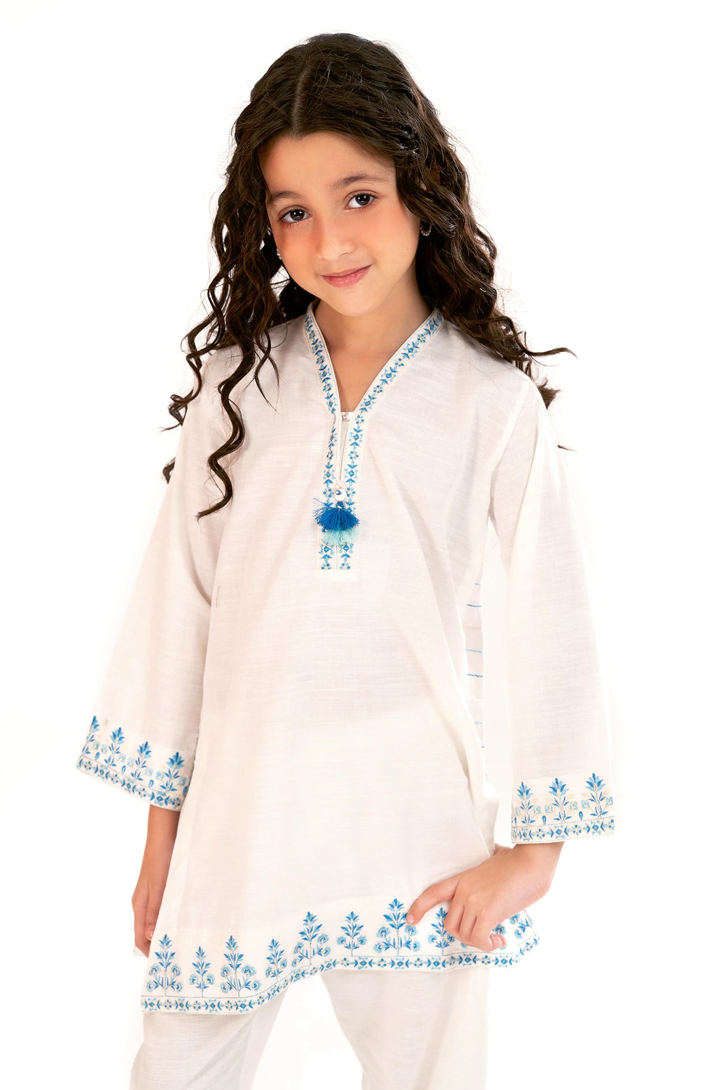 White Embroidered Girls 2PC - Image 2