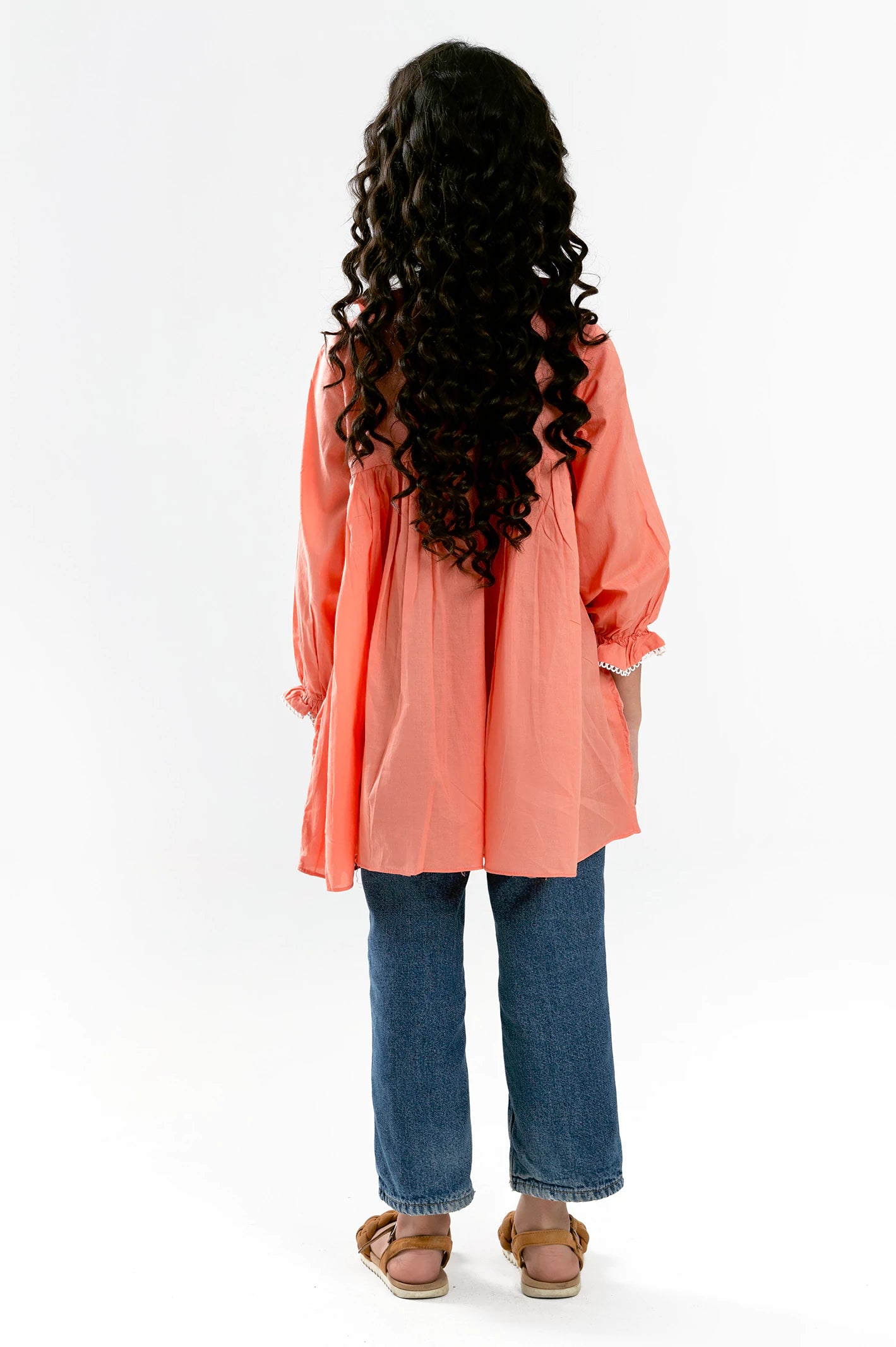 Peach Embroidered Girls Kurti - Image 4
