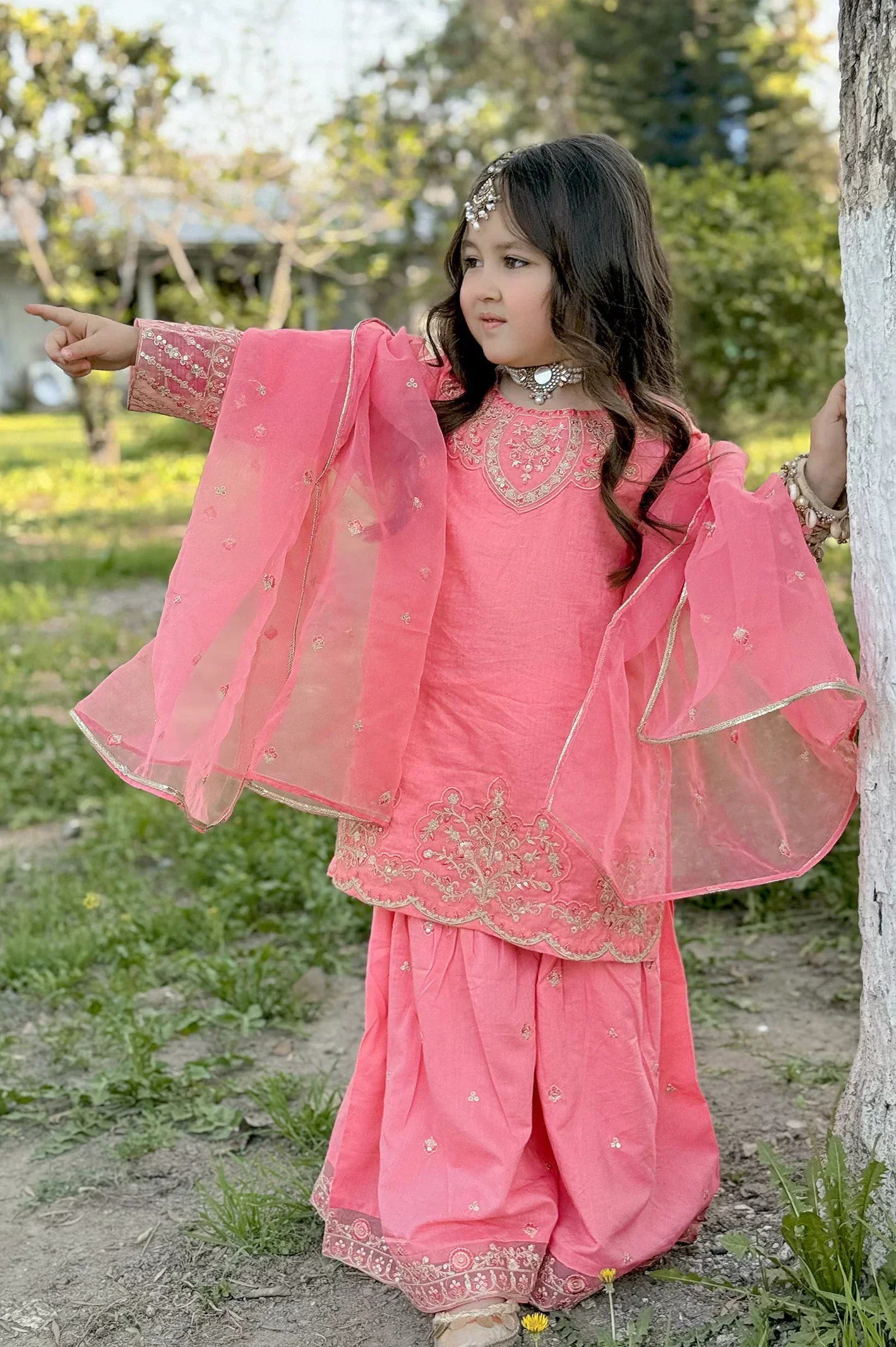 Embroidered Jacquard Coral Girls 3PC