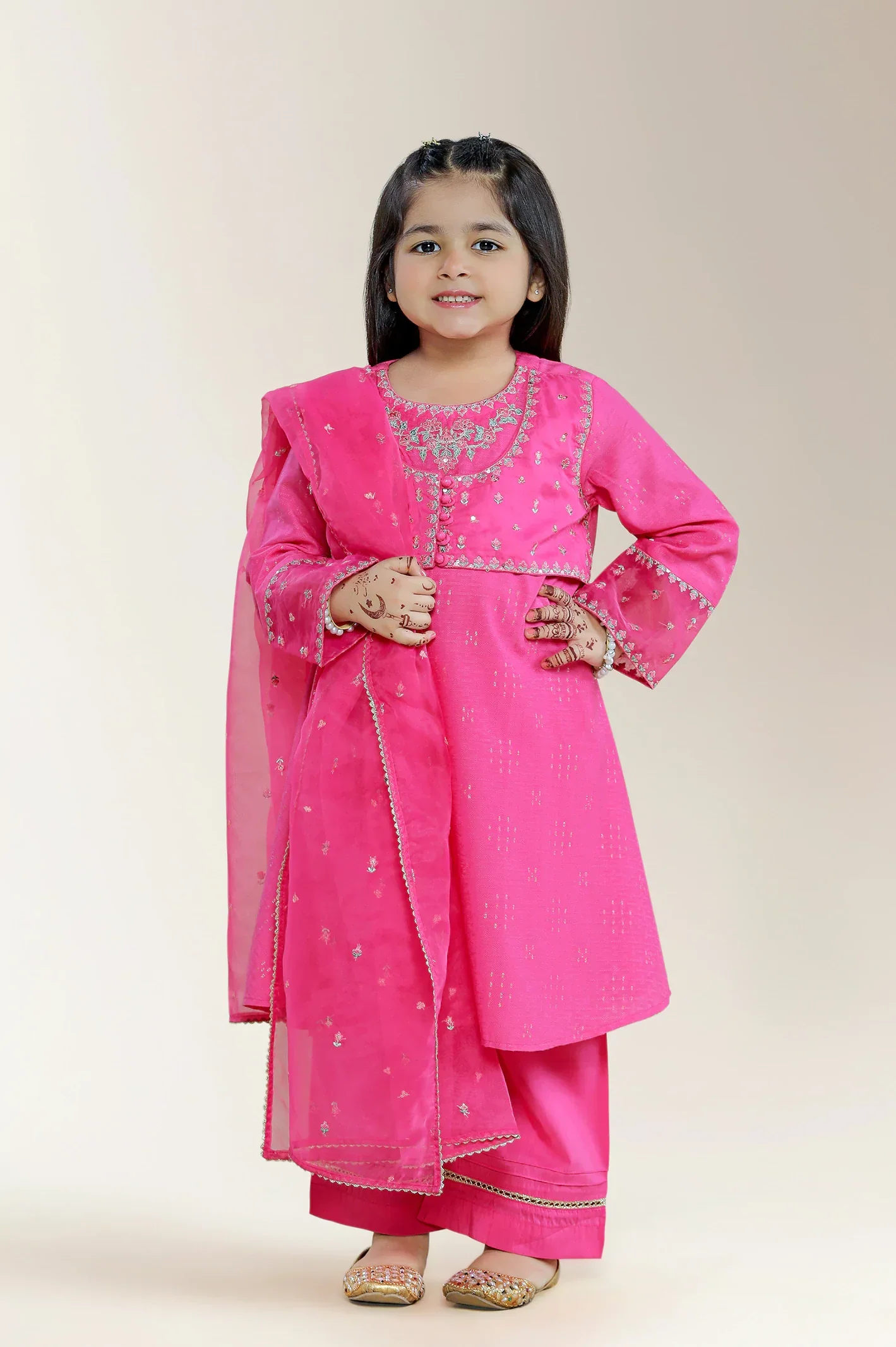 Embroidered Cotton Pink Girls 3PC - Image 3