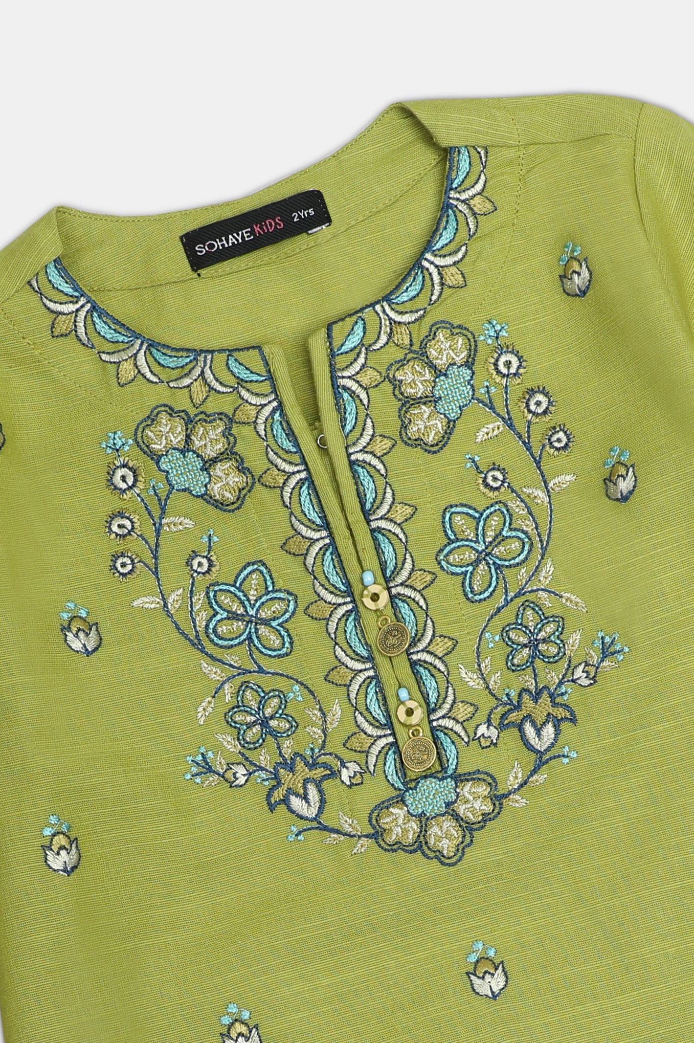 Embroidered Khaddar-Olive Girls 2PC - Image 2