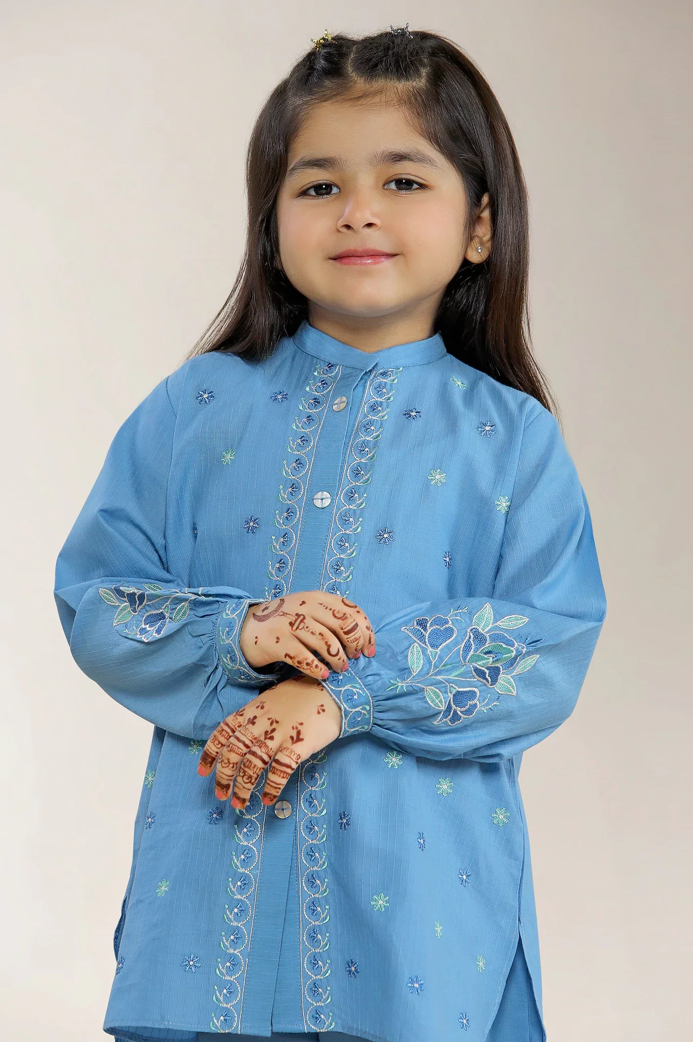 Embroidered Dobby Blue Girls 2PC - Image 2