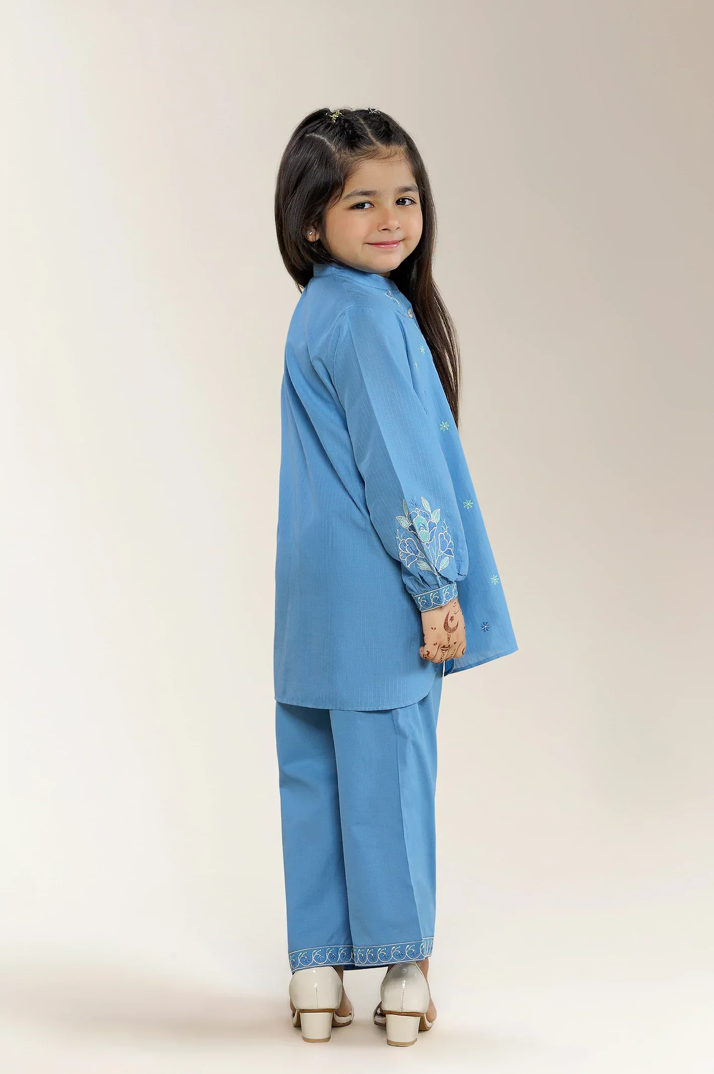 Embroidered Dobby Blue Girls 2PC - Image 3