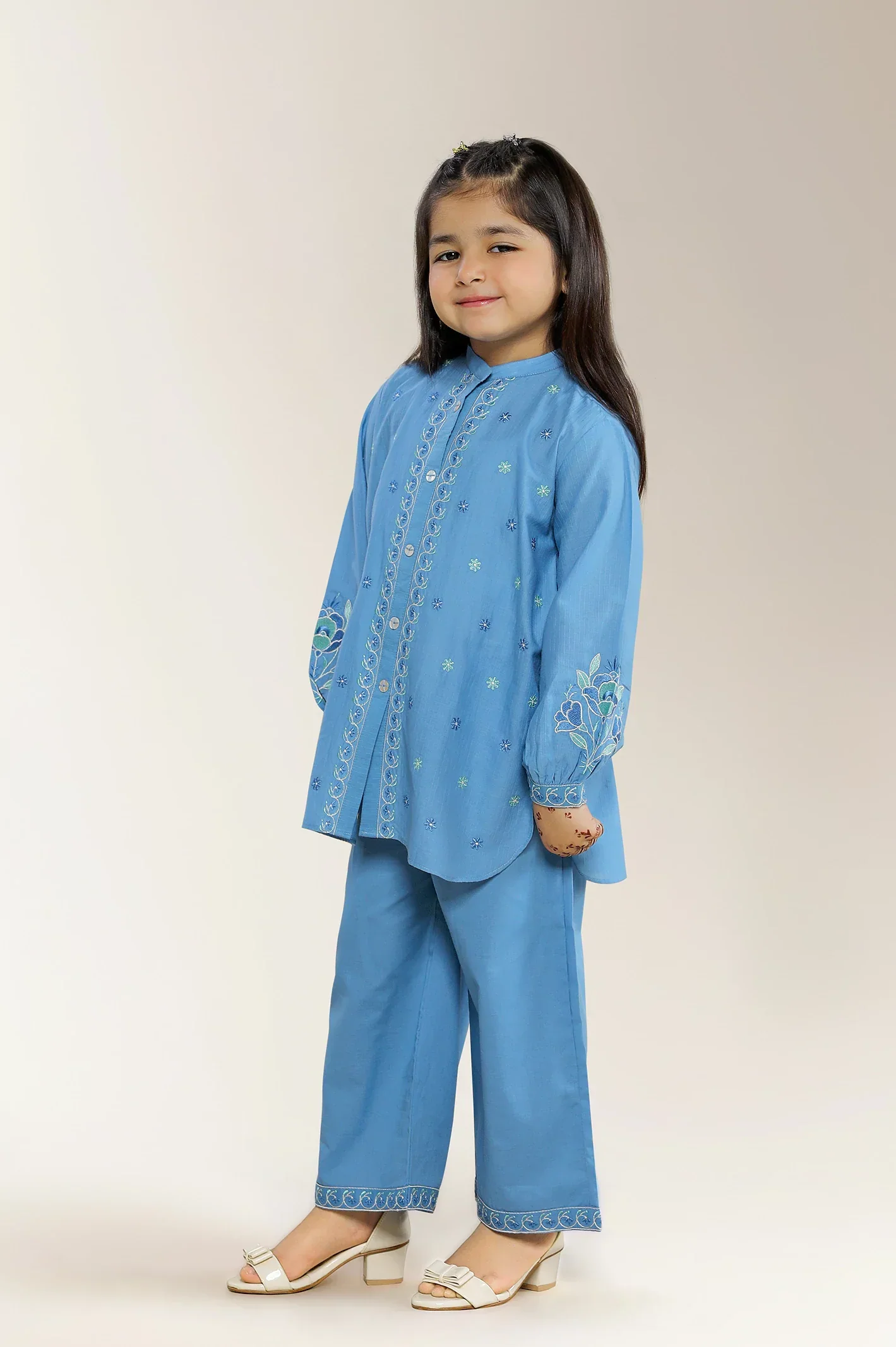 Embroidered Dobby Blue Girls 2PC - Image 4