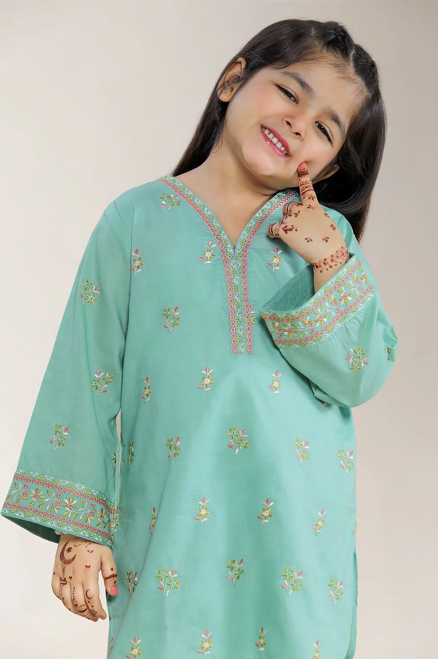 Embroidered Cambric Blue Girls 2PC - Image 2