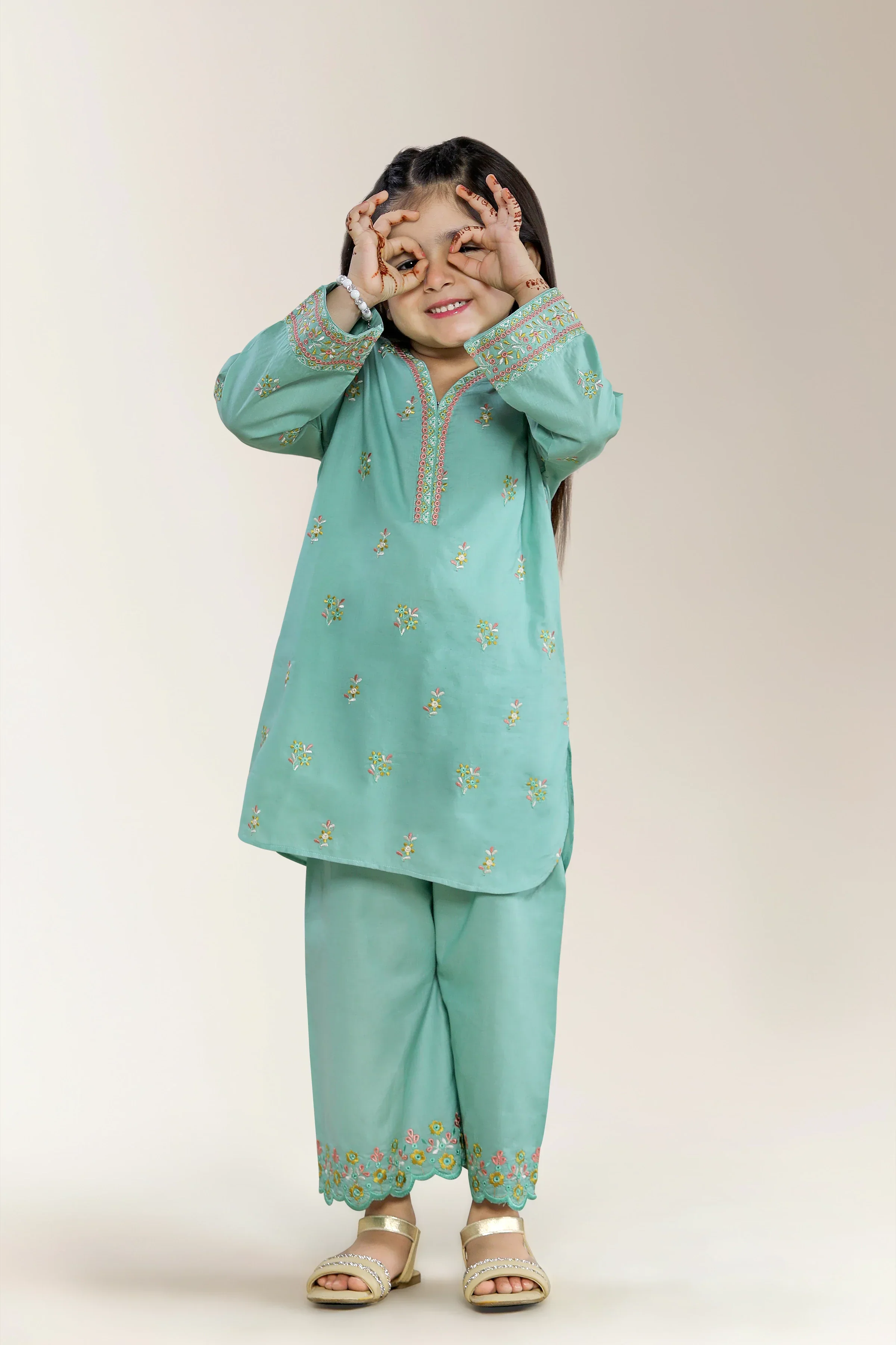 Embroidered Cambric Blue Girls 2PC - Image 3