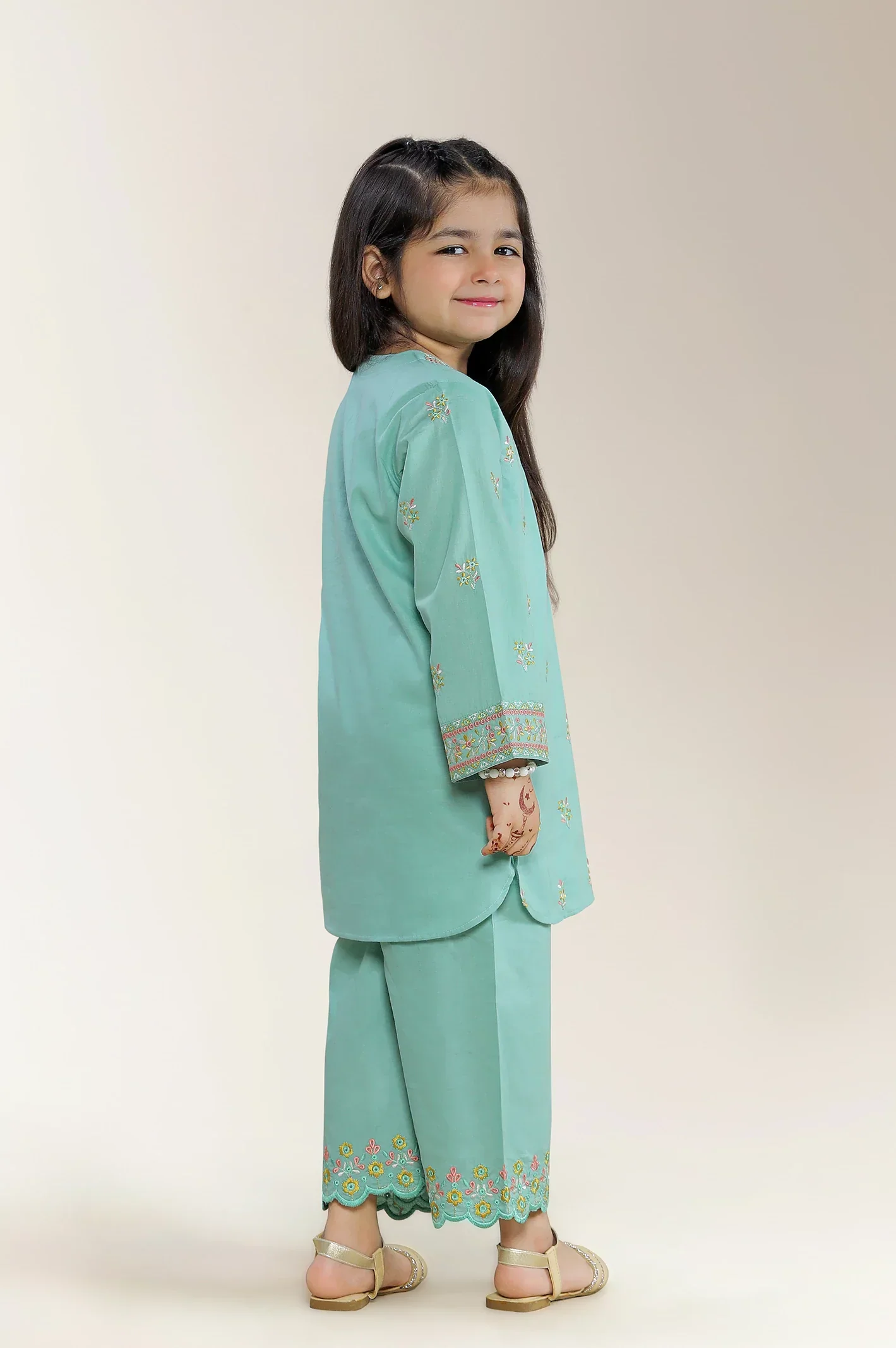 Embroidered Cambric Blue Girls 2PC - Image 4