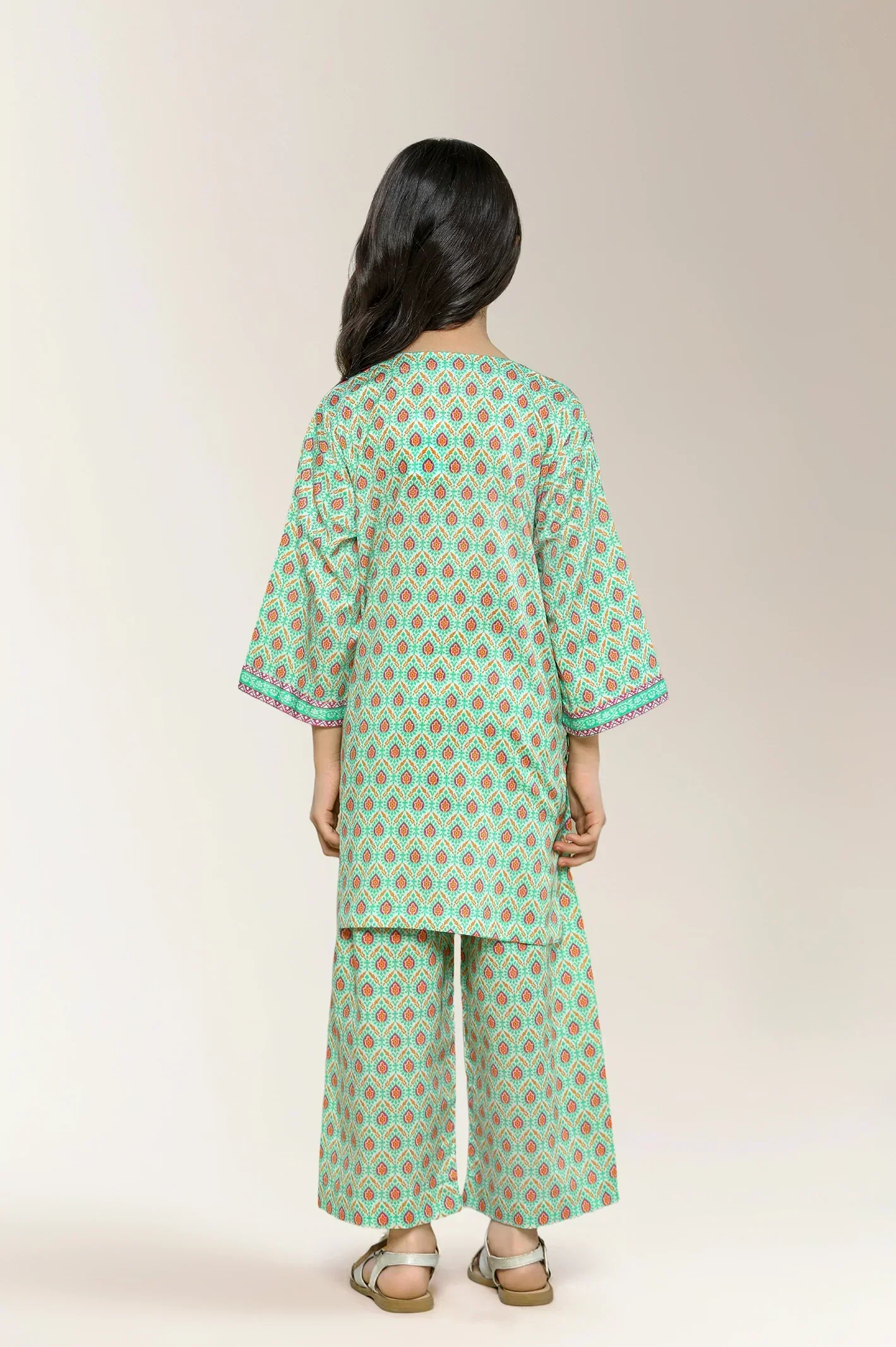 Printed Cambric Green Girls 2PC - Image 3