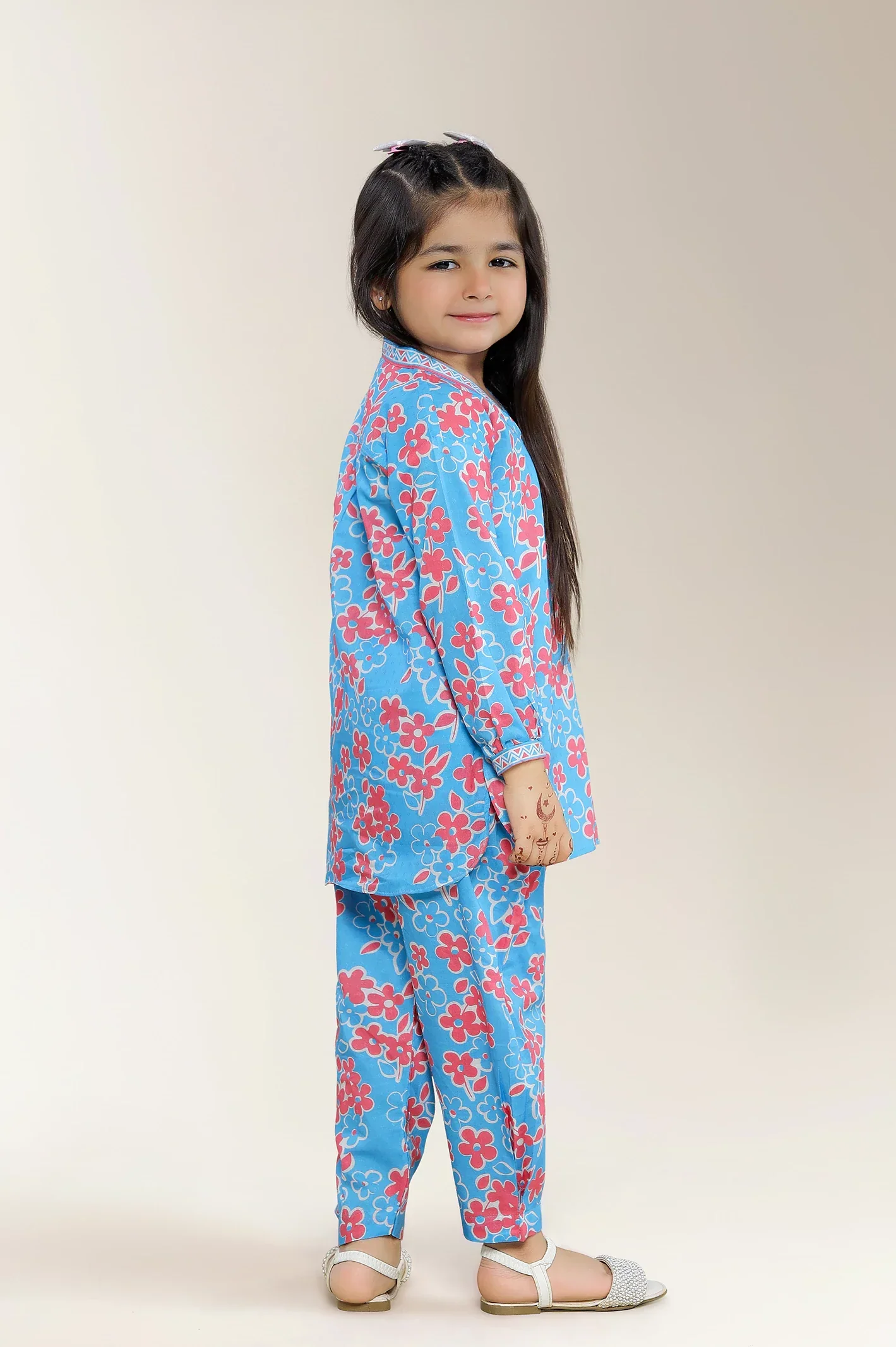 Printed Cambric Blue Girls 2PC - Image 3