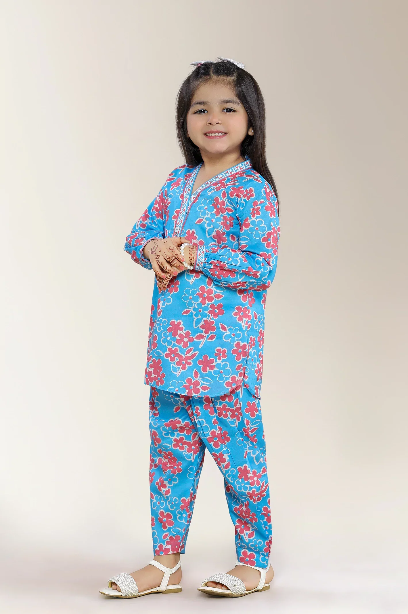 Printed Cambric Blue Girls 2PC - Image 4