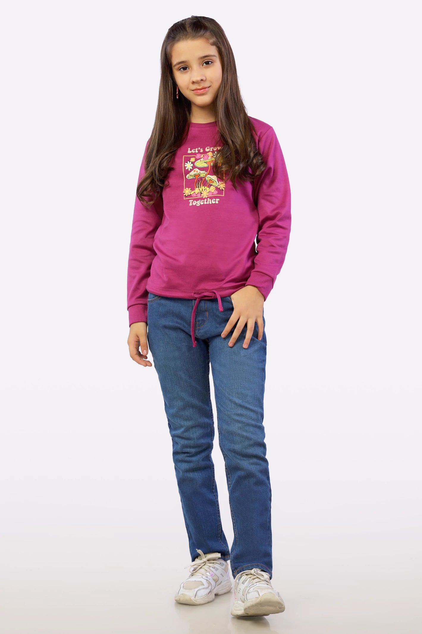 Purple Graphic Printed Girls Sweatshirt - Image 2