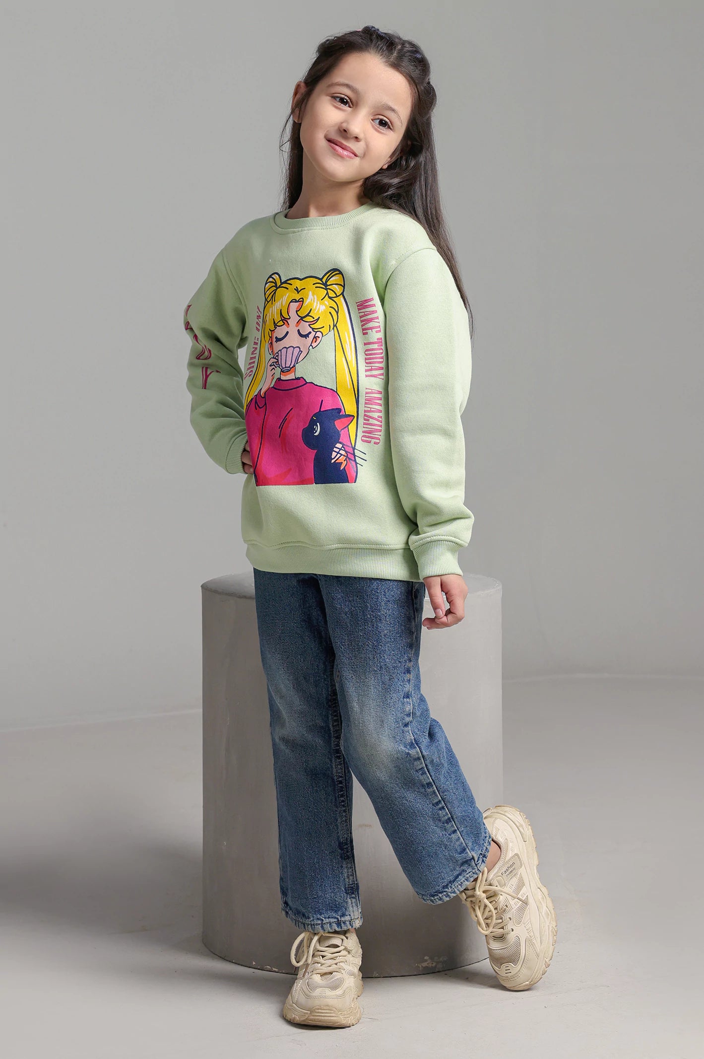 Light Green Graphic Girls Sweatshirt - Image 2