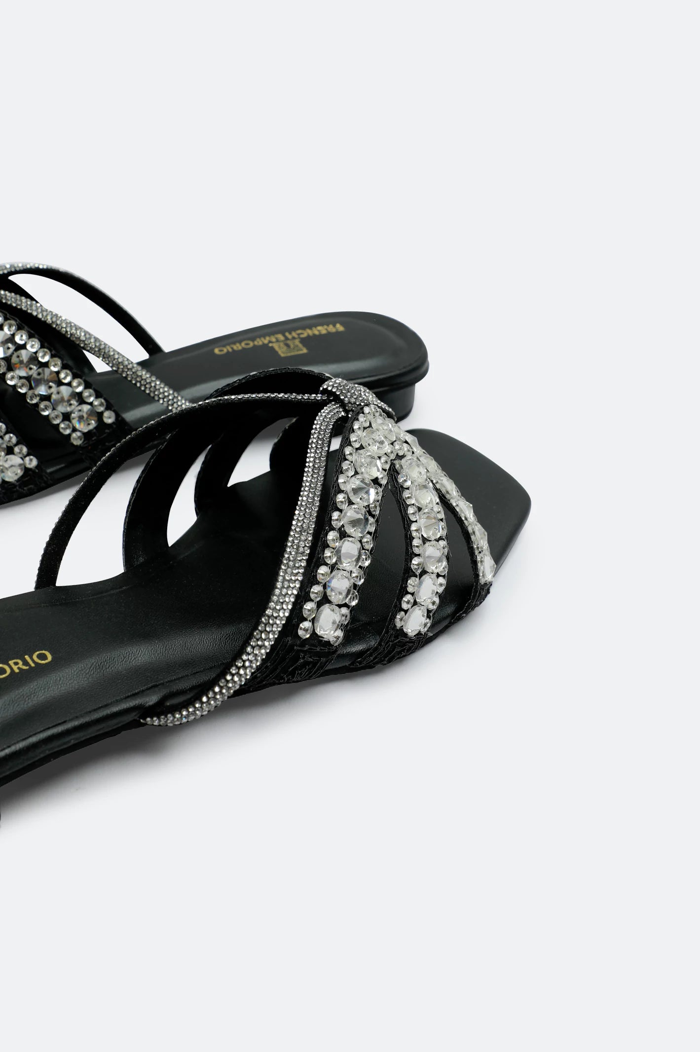 Black Crystal Bow Slides Slippers - Image 2
