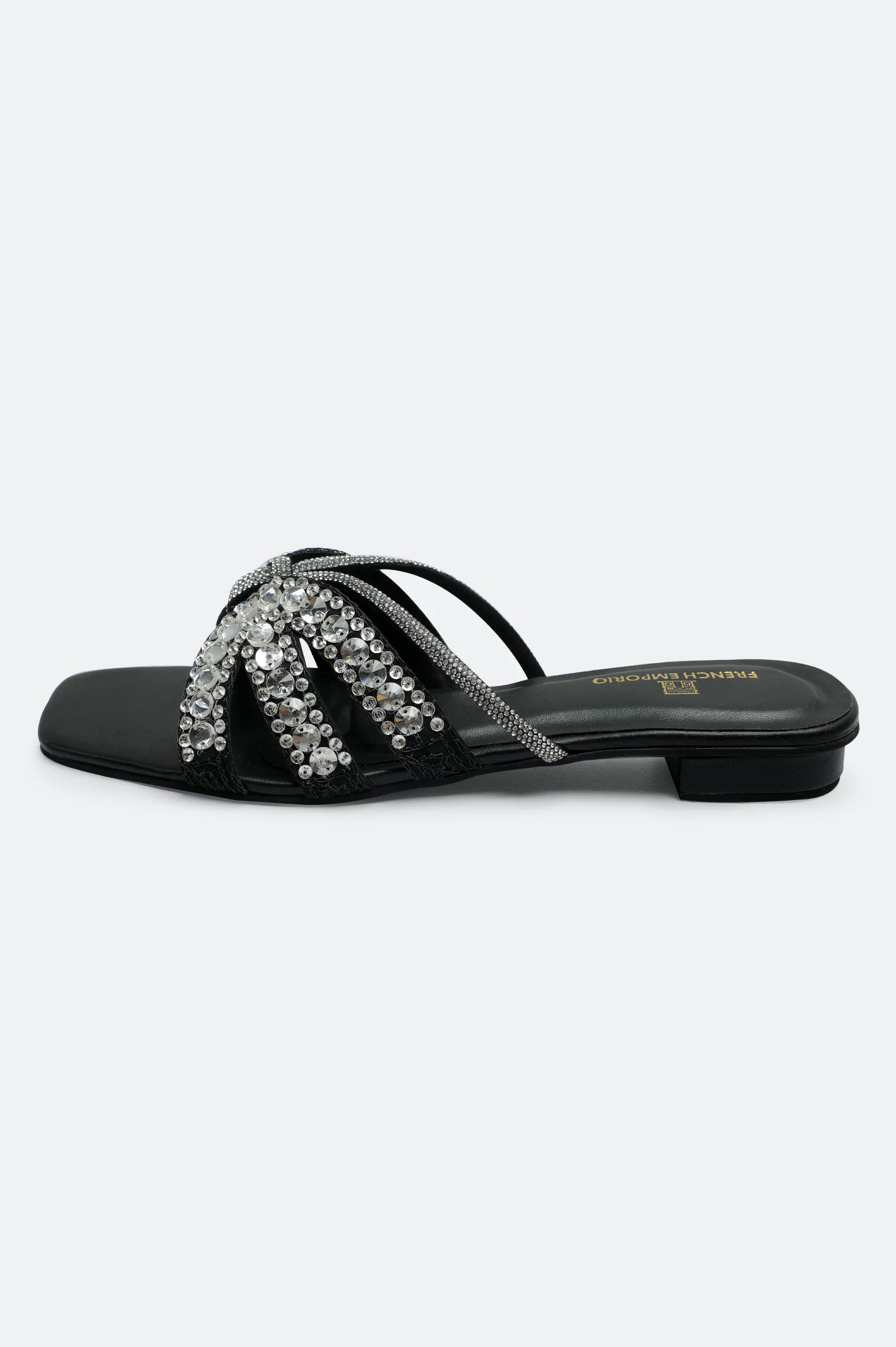 Black Crystal Bow Slides Slippers - Image 3