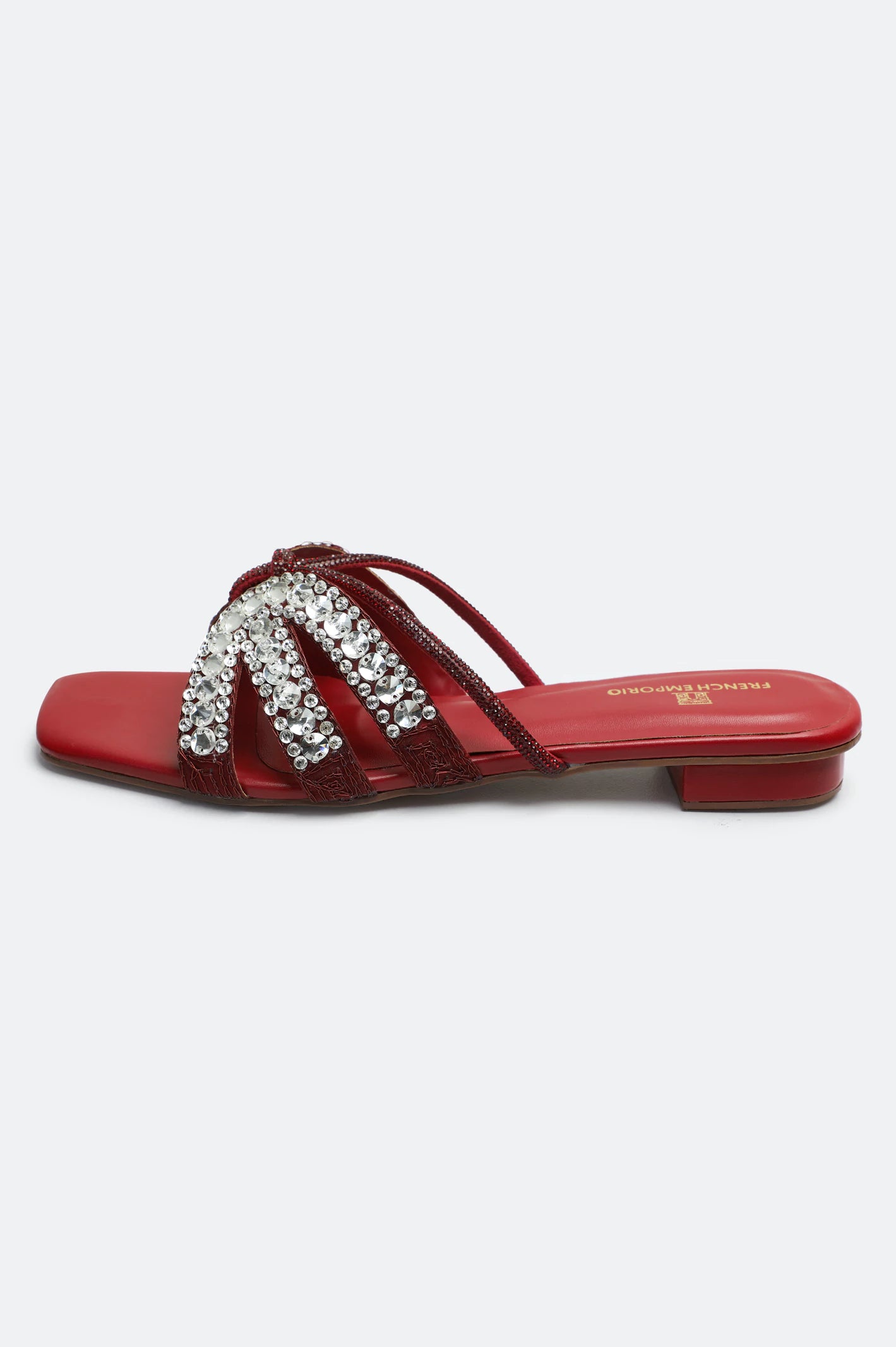 Maroon Crystal Bow Slides Slippers - Image 3