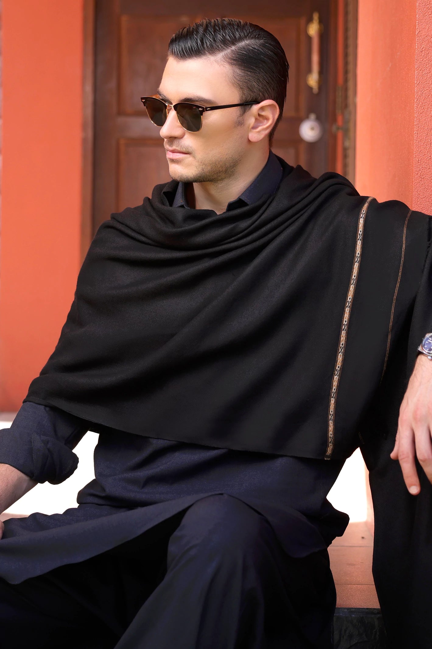 Black Woolen Men Shawl - Image 2
