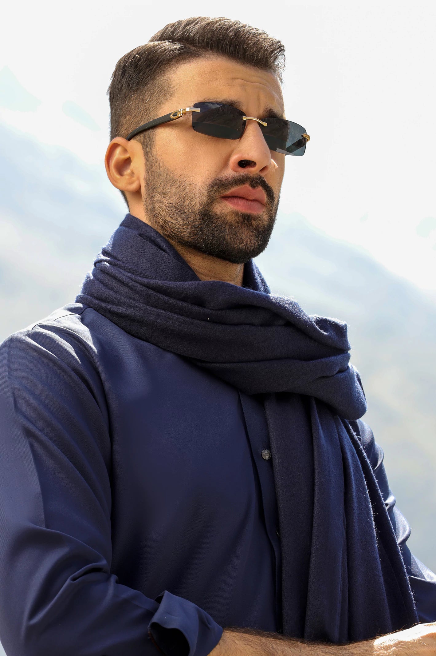 Men Blue Pashmina Cashmere Shawl - Image 2