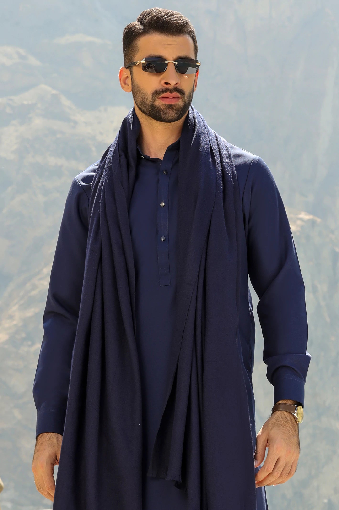 Men Blue Pashmina Cashmere Shawl - Image 4