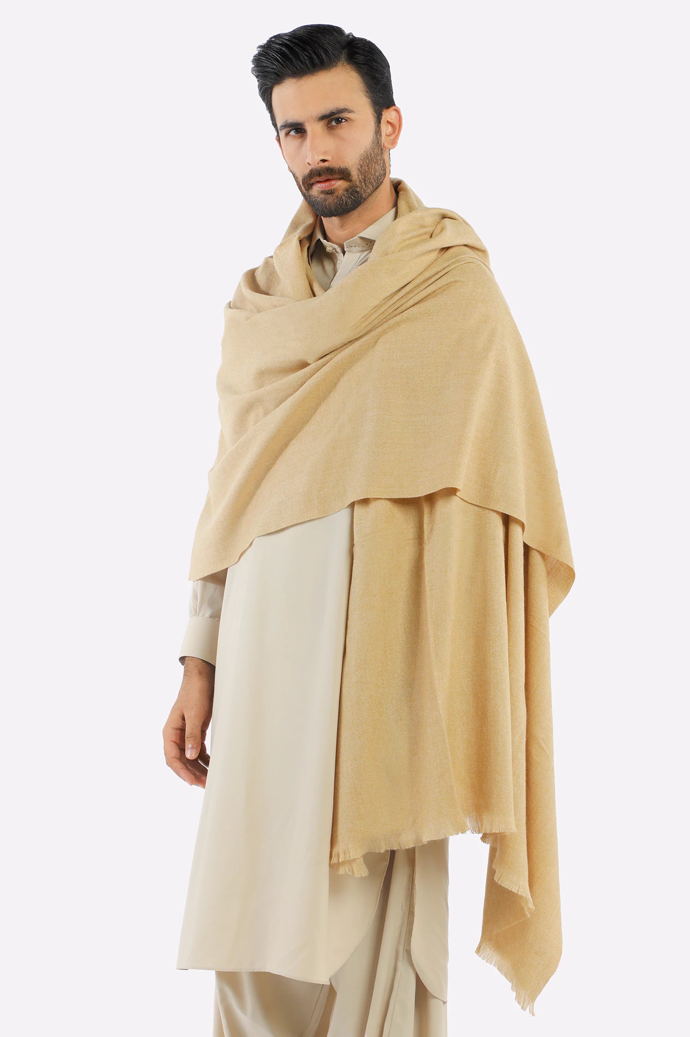 Fawn Woolen Men Shawl - Image 3