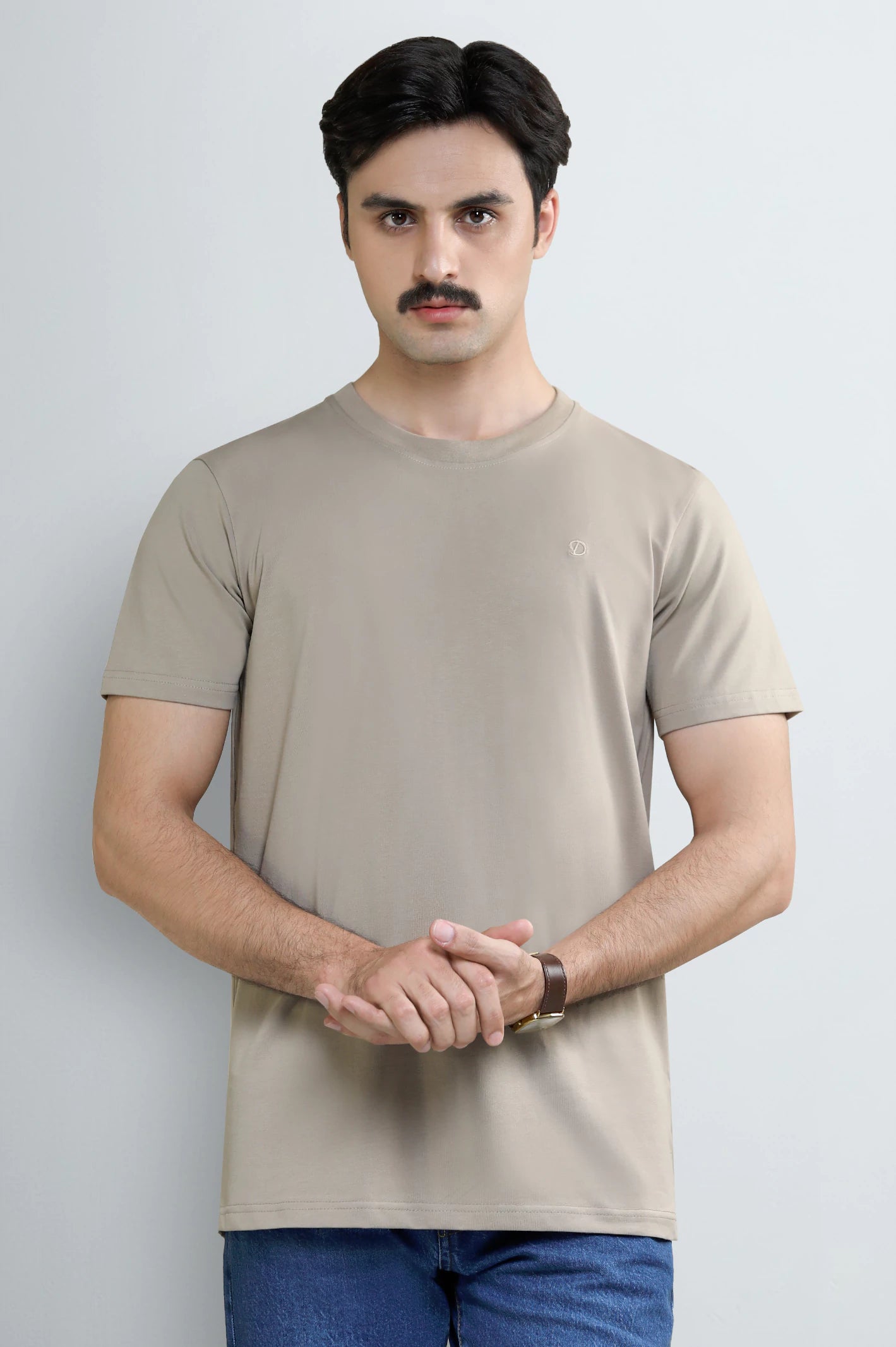 Khaki Basic Crew Neck T-Shirt - Image 2