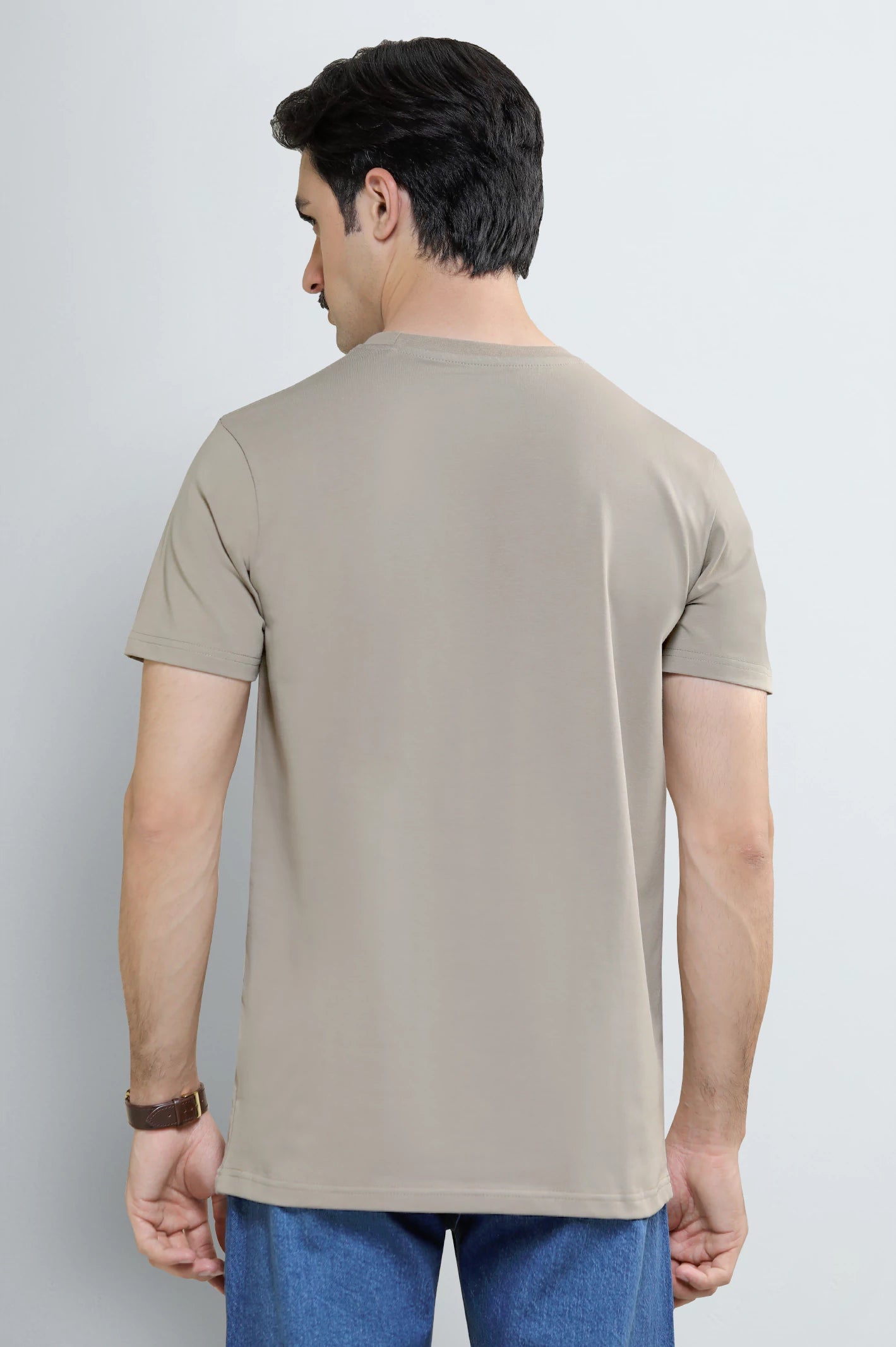 Khaki Basic Crew Neck T-Shirt - Image 3