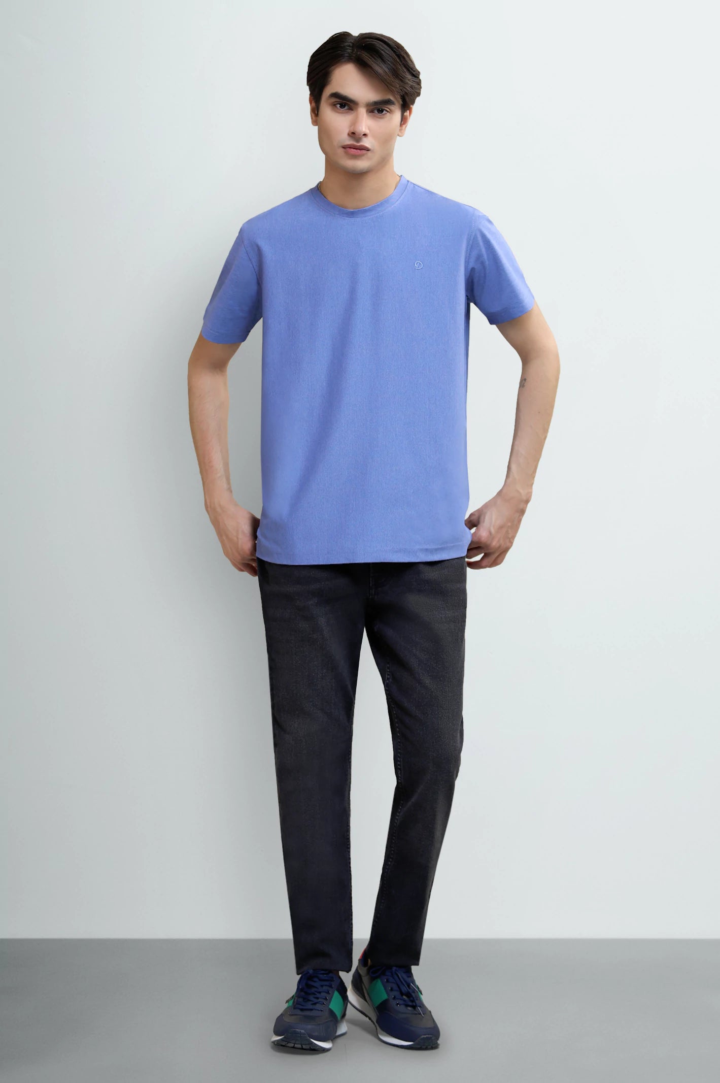 Blue Basic Crew Neck T-Shirt - Image 2