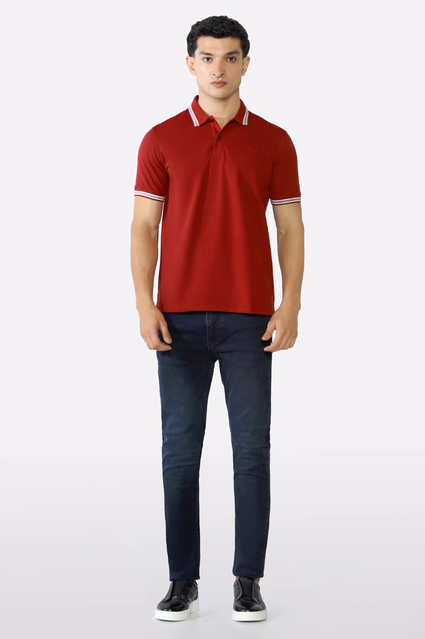 Bargundy Jacquard Collar Polo - Image 2