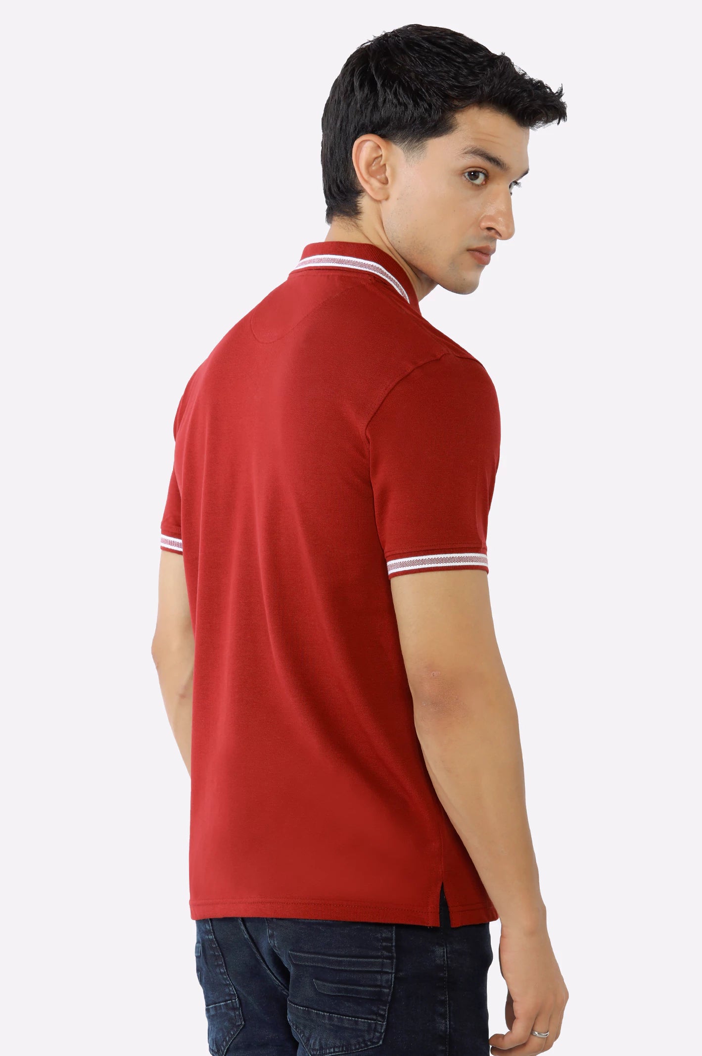 Bargundy Jacquard Collar Polo - Image 3