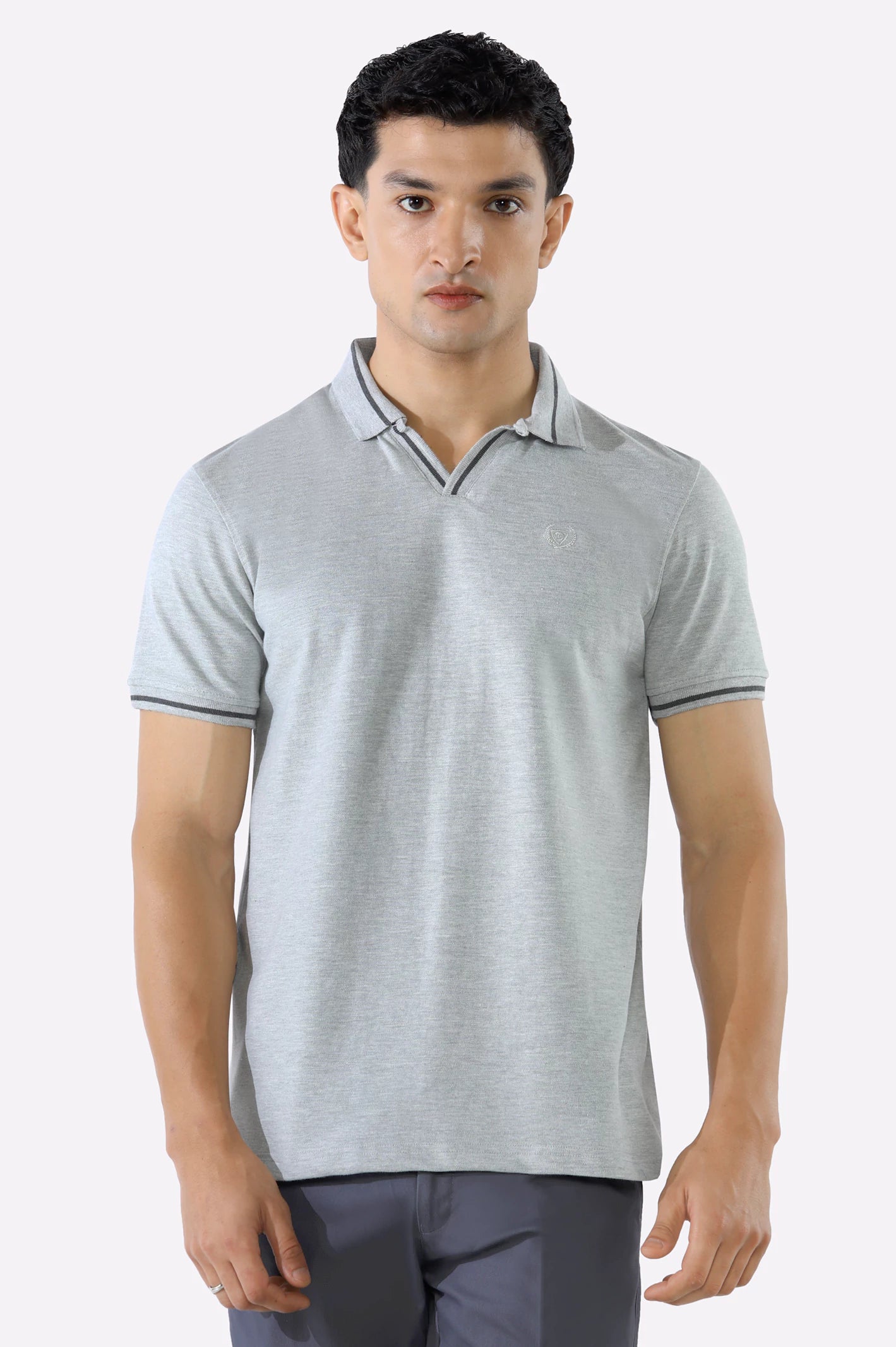 Heather Grey Solid Collar Lycra Polo