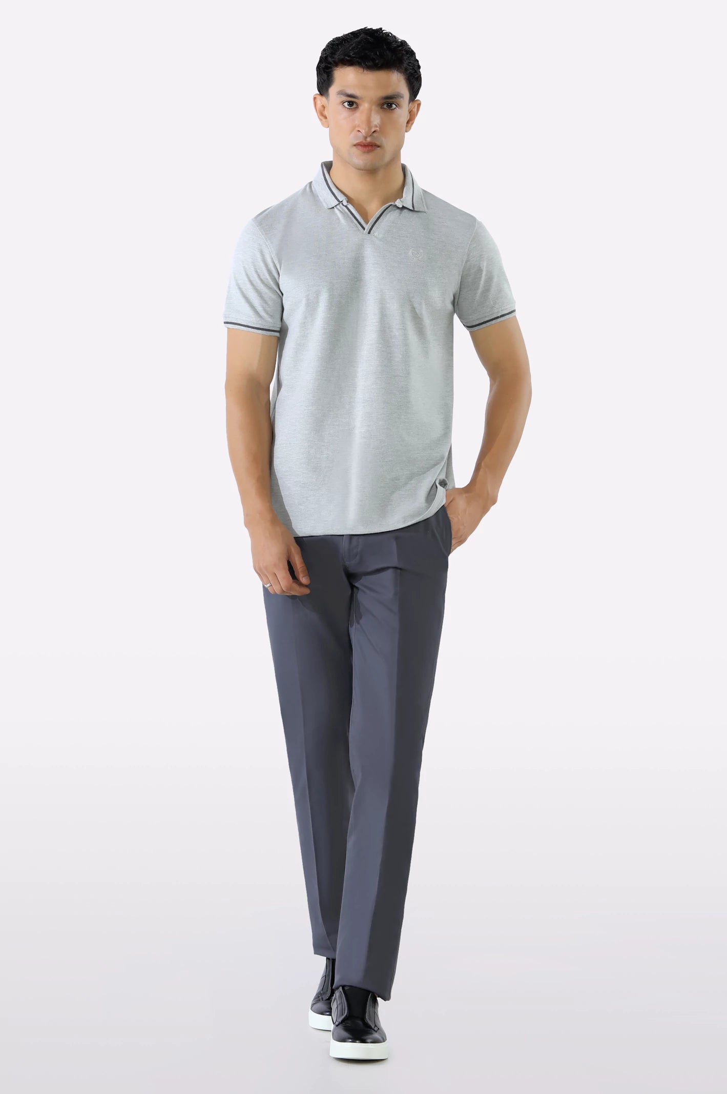 Heather Grey Solid Collar Lycra Polo - Image 2