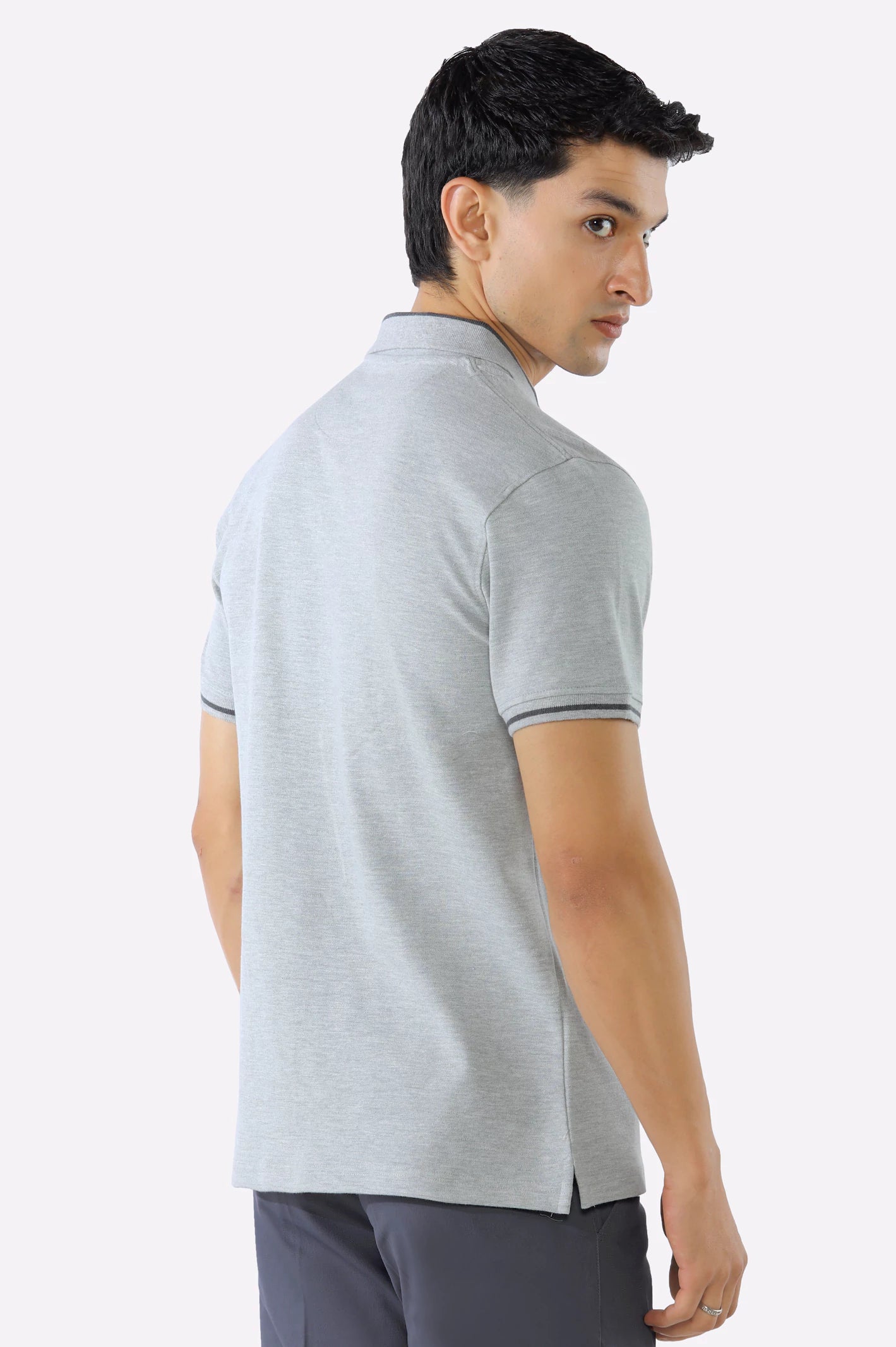 Heather Grey Solid Collar Lycra Polo - Image 3