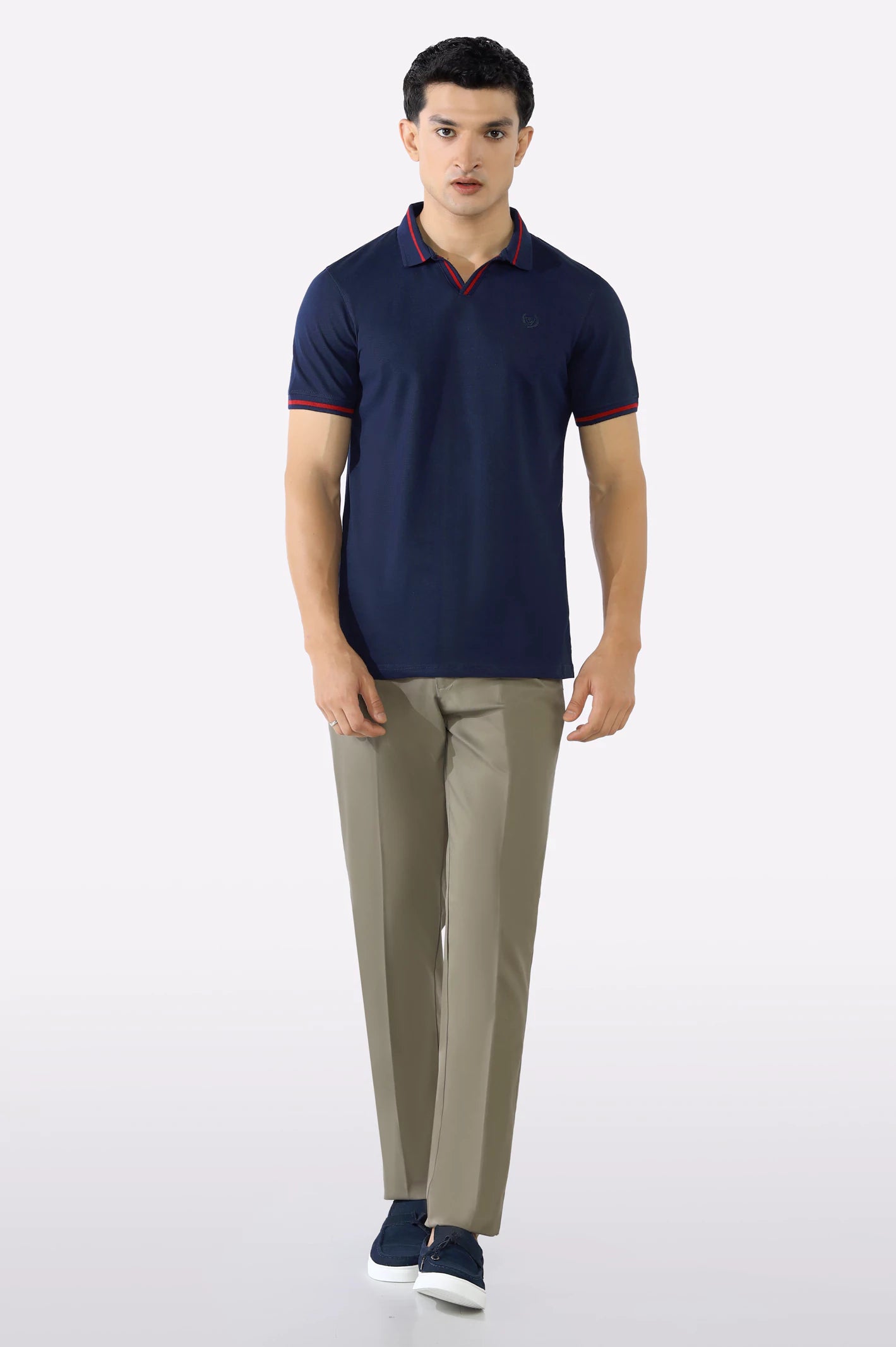 Navy Blue Solid Collar Lycra Polo - Image 2