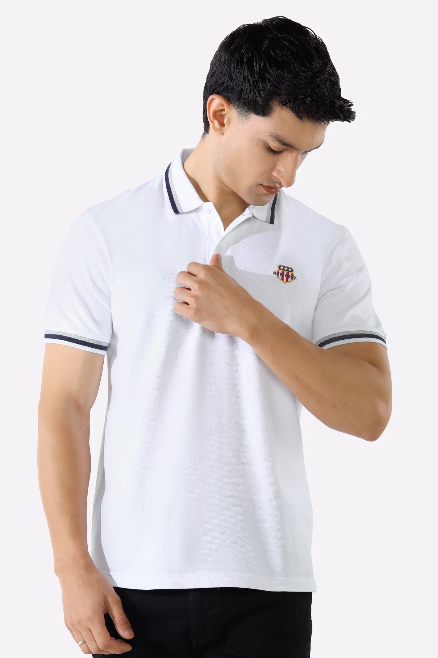 White Solid Collar Lycra Polo